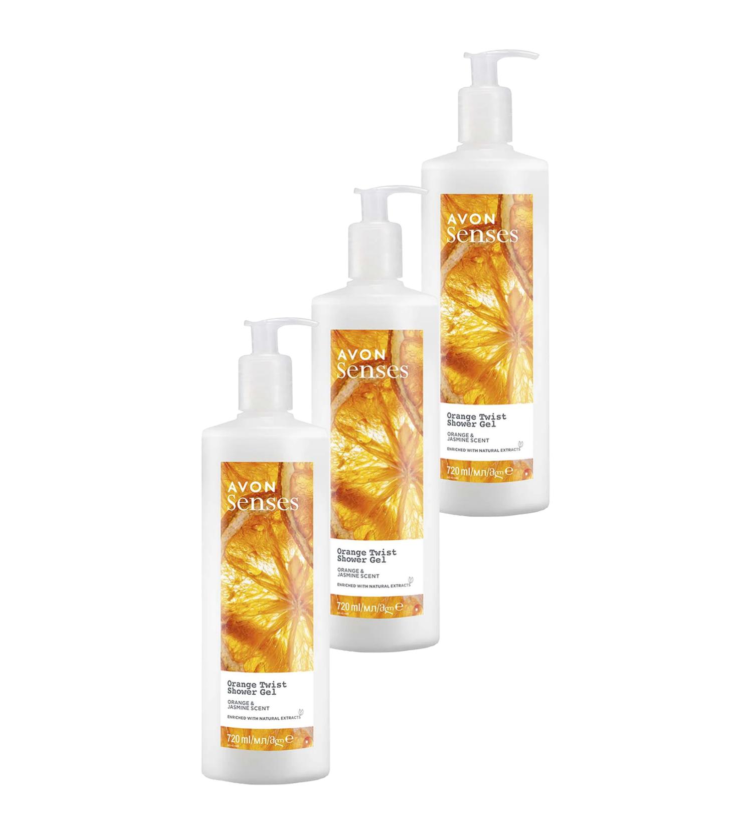 Avon Senses Orange Twist Orange and Jasmine Scented Shower Gel 720 Ml. Triple Set