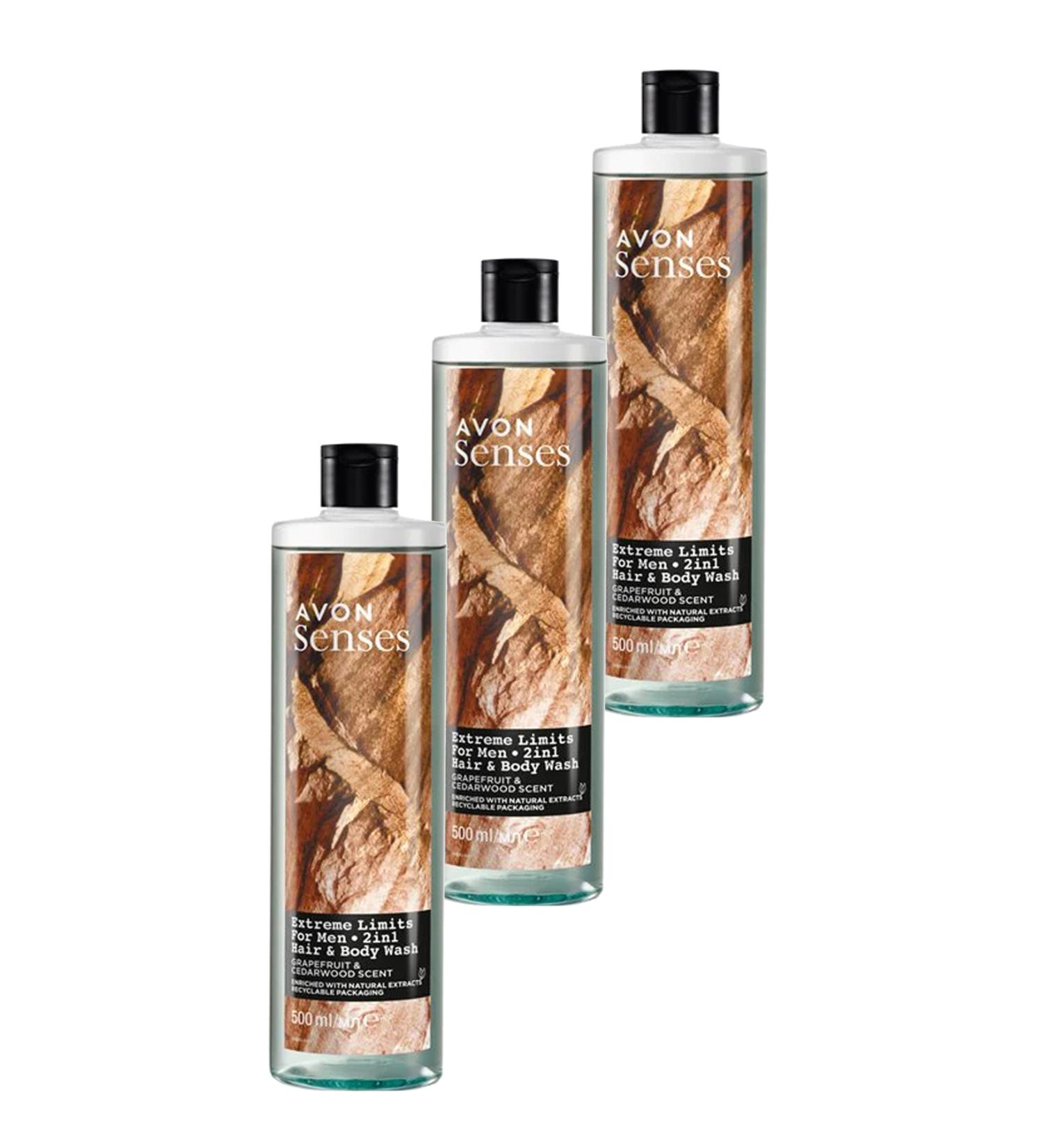 Avon Senses Extreme Limits Grapefruit and Sandalwood Scented Hair and Body Shower Gel for Men 500 Ml. Triple S