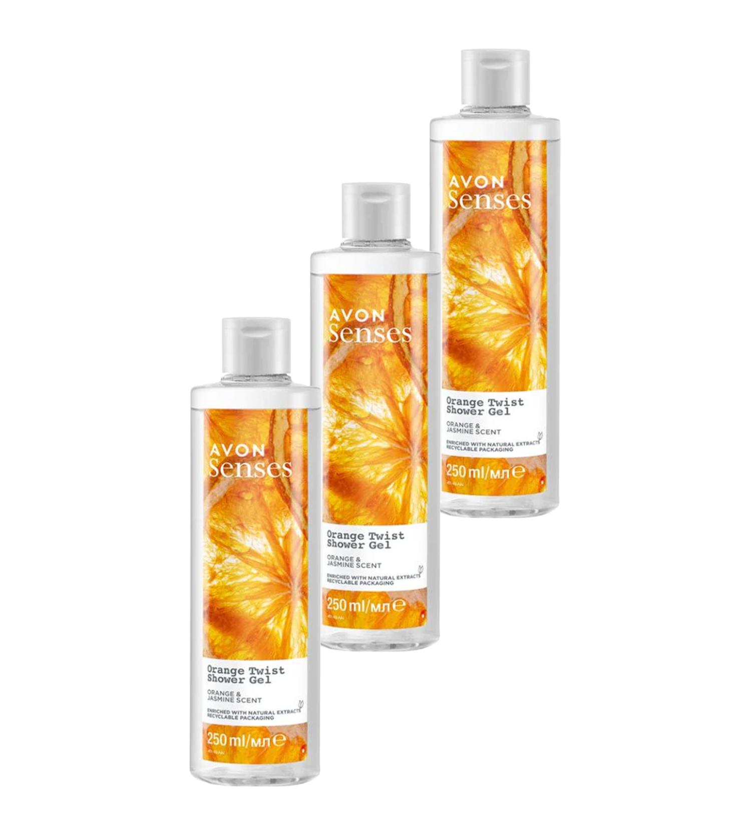 Avon Senses Orange Twist Orange and Jasmine Scented Shower Gel 250 Ml. Triple Set