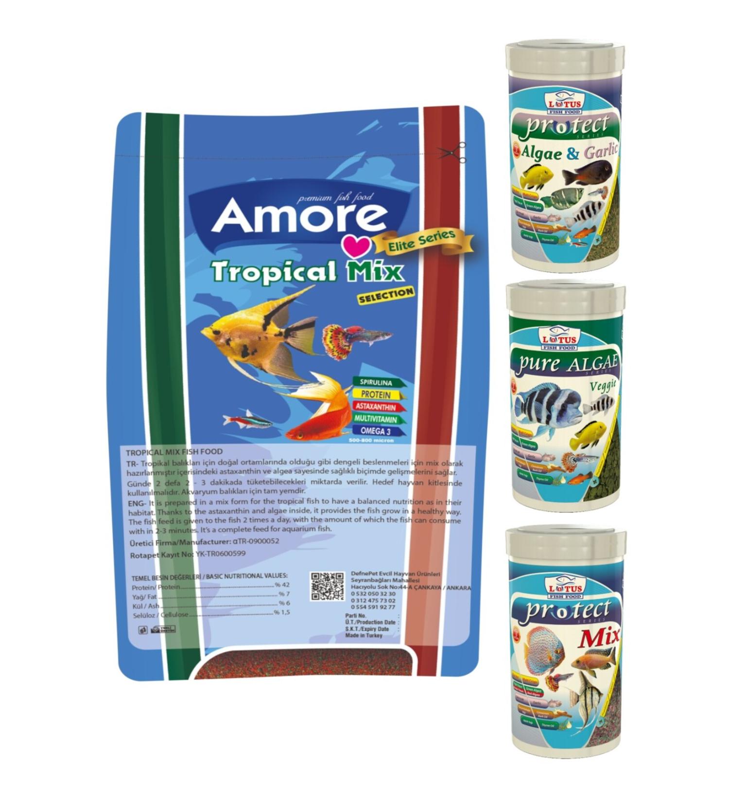AMORE Tropical Mix Selection 460gr Lotus Protect 3 Pro 100ml Tropical Fish Food Set