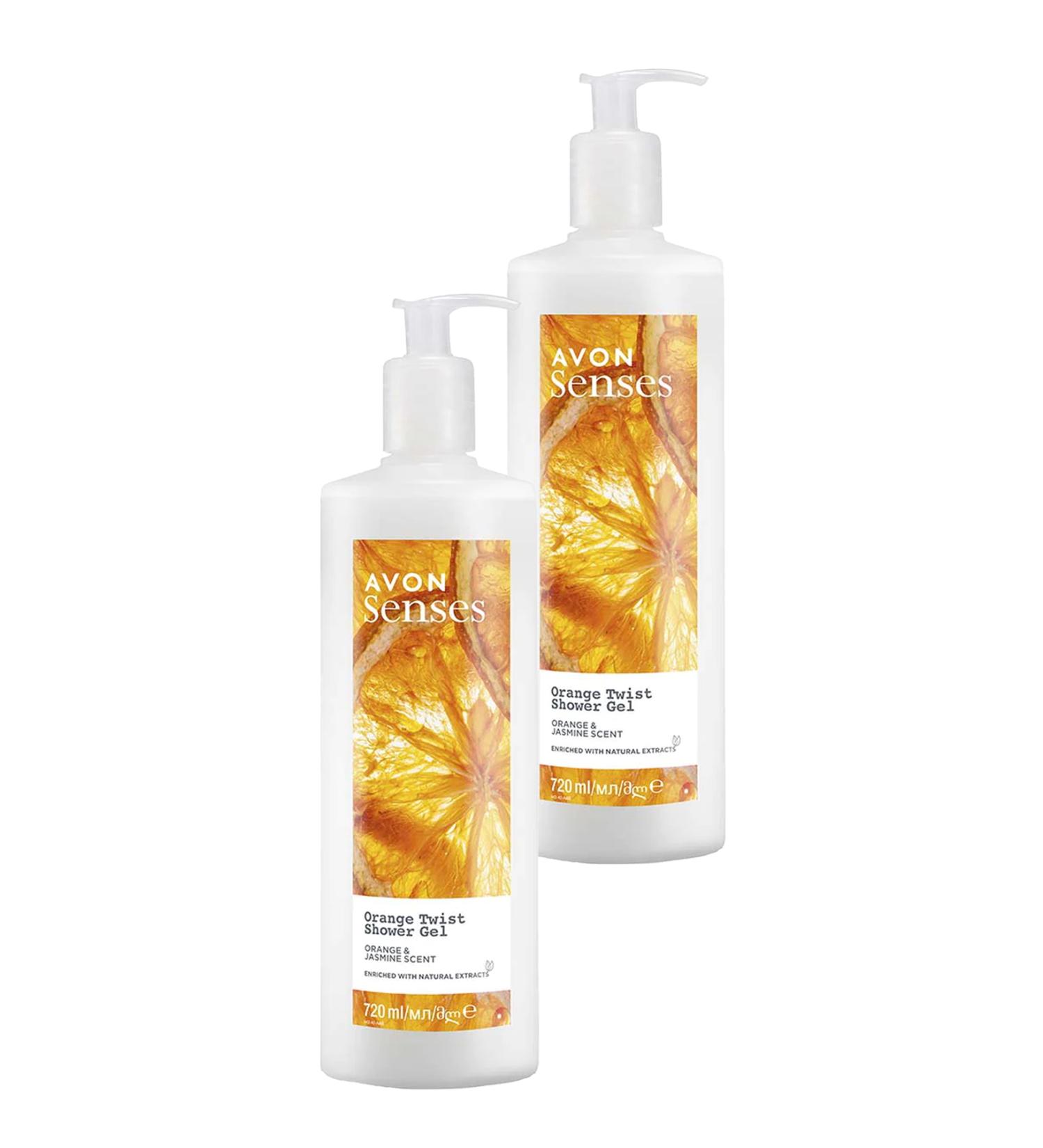 Avon Senses Orange Twist Orange and Jasmine Scented Shower Gel 720 Ml. Set of Two