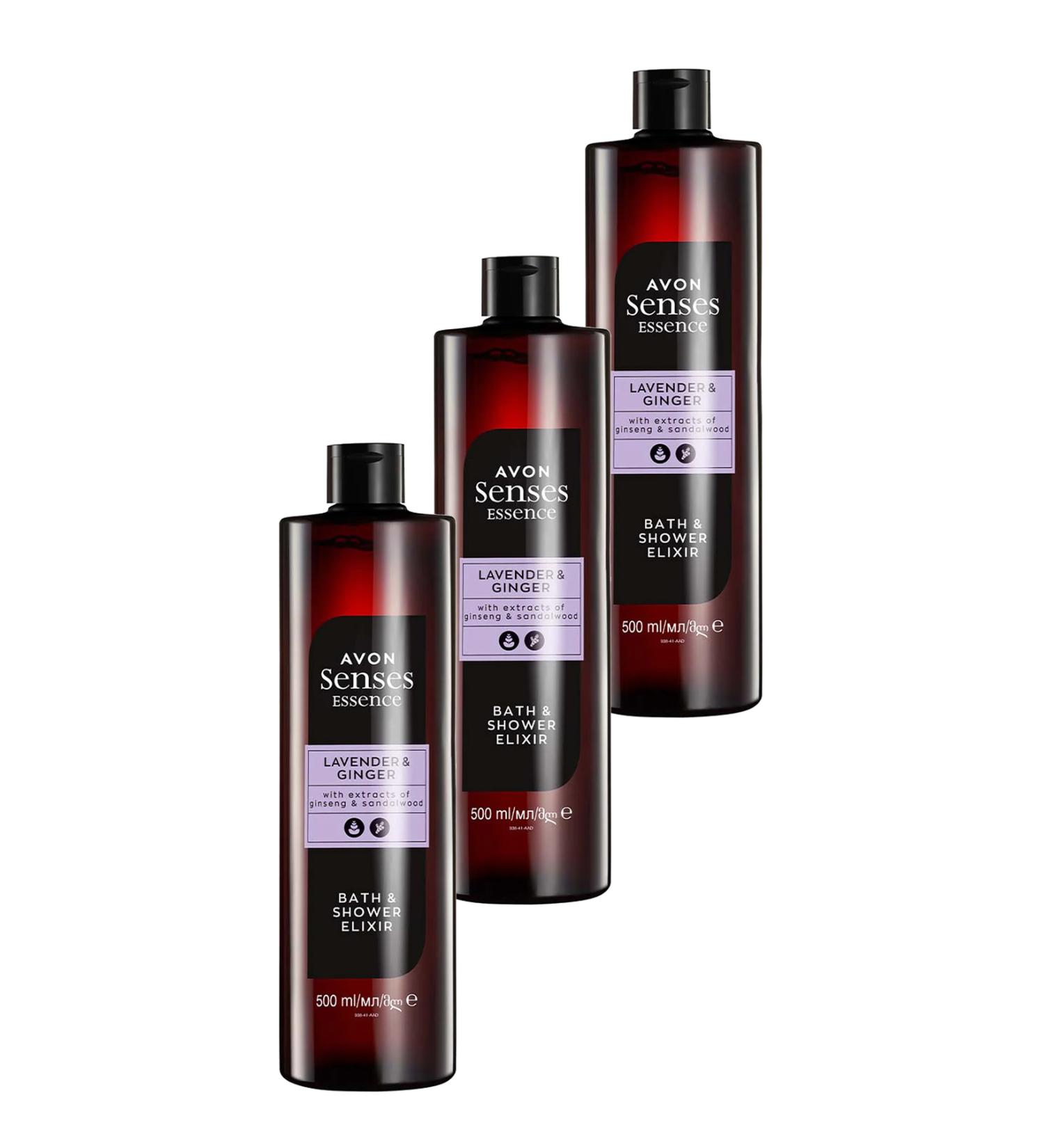 Avon Senses Essence Lavender and Ginger Scented Bath Shower Gel 500 Ml. Set of Three