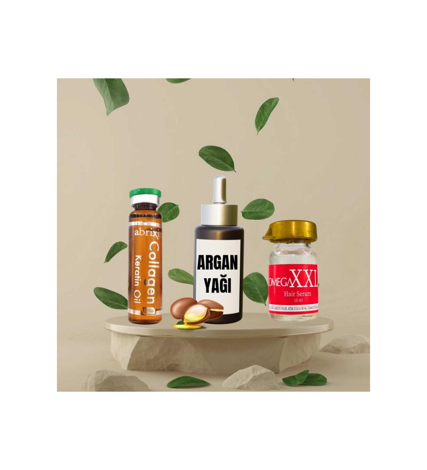 Abrixim Argan Oil Supported Hair Care Set Collegen Keratin and XXXL Serum