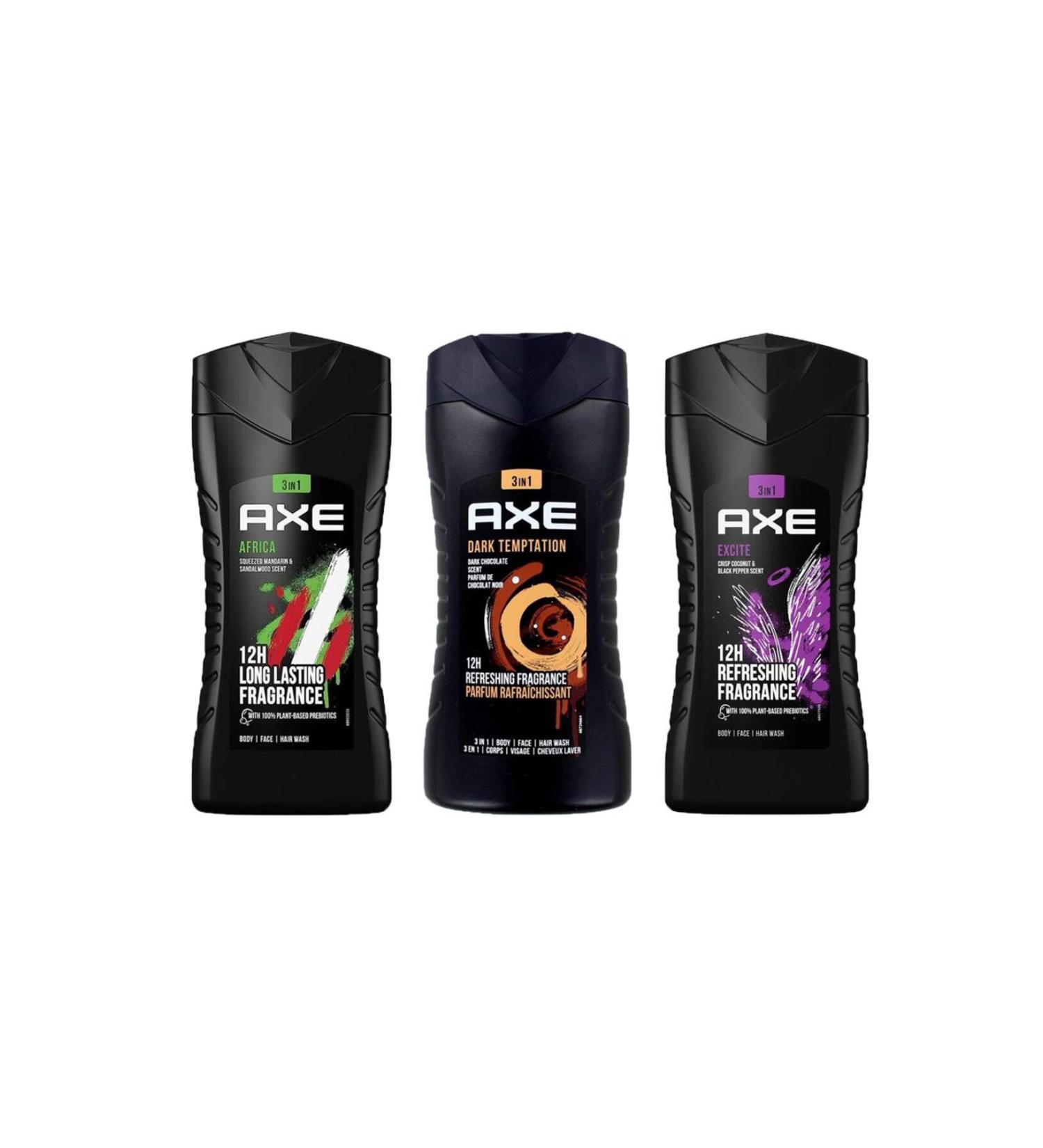 Axe Excite Shower Gel & Dark Temptation Shower Gel & Africa 3in1 Men's Shower Gel 250ML 3 Piece Set - Buy Online on GoSupps.com