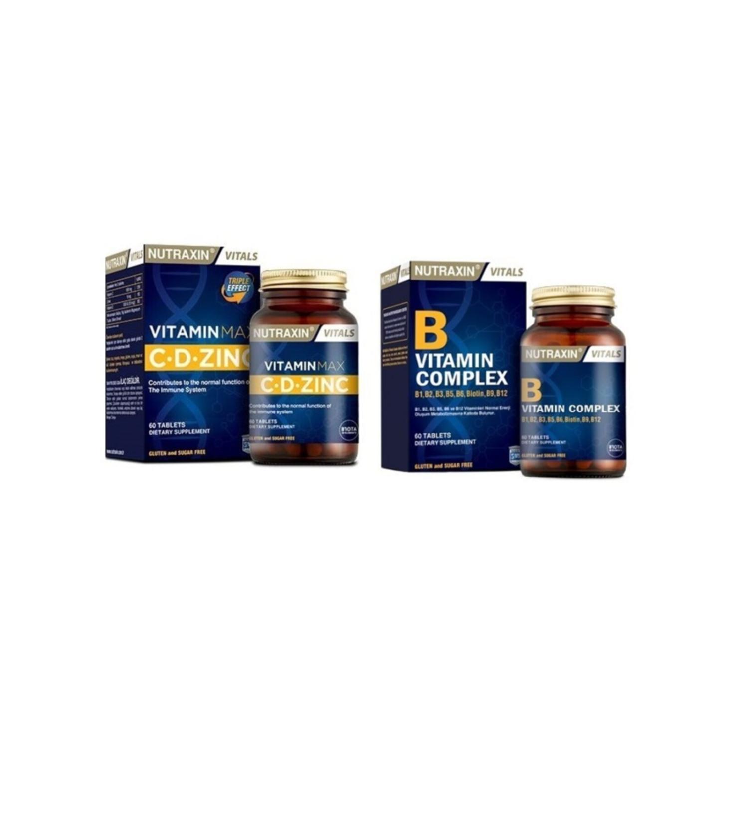 Nutraxin 1000 mg Vitamin C 1000 Iu Vitamin D and 10 mg Zinc (vitamin Max) +b Vitamin Complex 60 Tablets