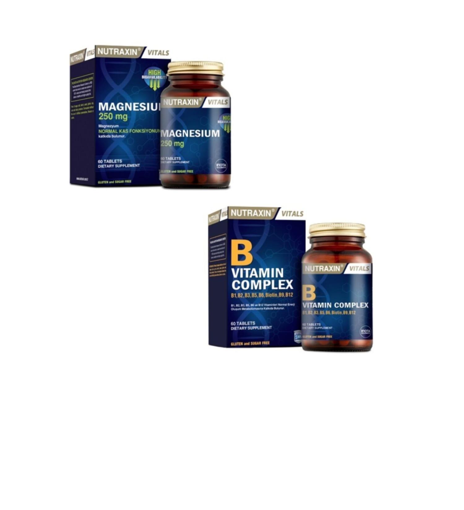 Nutraxin Magnesium Supplement 250 Mg 60 Tablets + B Vitamin Complex 60 Tablets