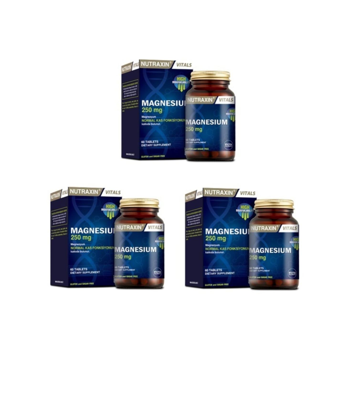 Nutraxin 250 Mg Magnesium 60 Tablets X3 Pieces