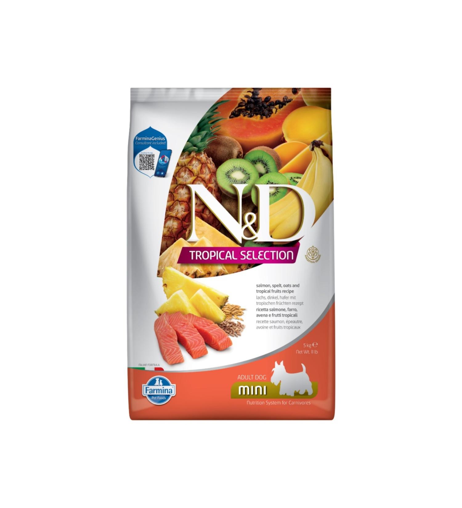 N & D Nd tropical selection dog 5kg mini adult salmon tropical fruit small breed adult dog food