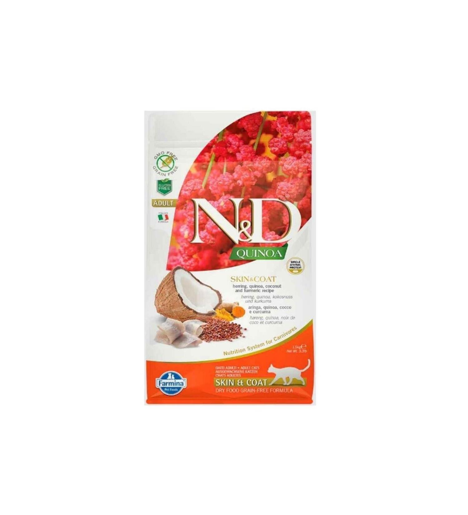 N & D Nd quinoa grain-free cat 1.5kg skin coat herring coconut cat food hair skin health