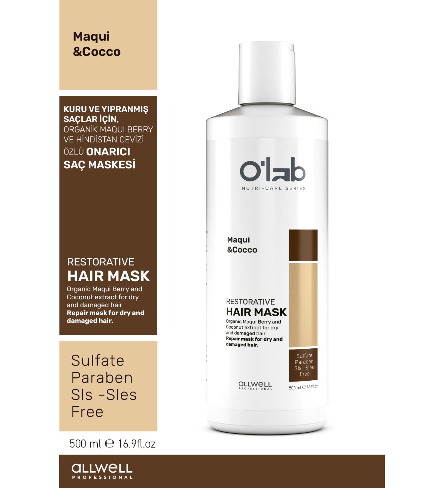Olab Hair Care REPAIRING HAIR MASK WITH ORGANIC MAQUI BERRY AND COCONUT EXTRACT FOR DRY AND DAMAGED HAIR