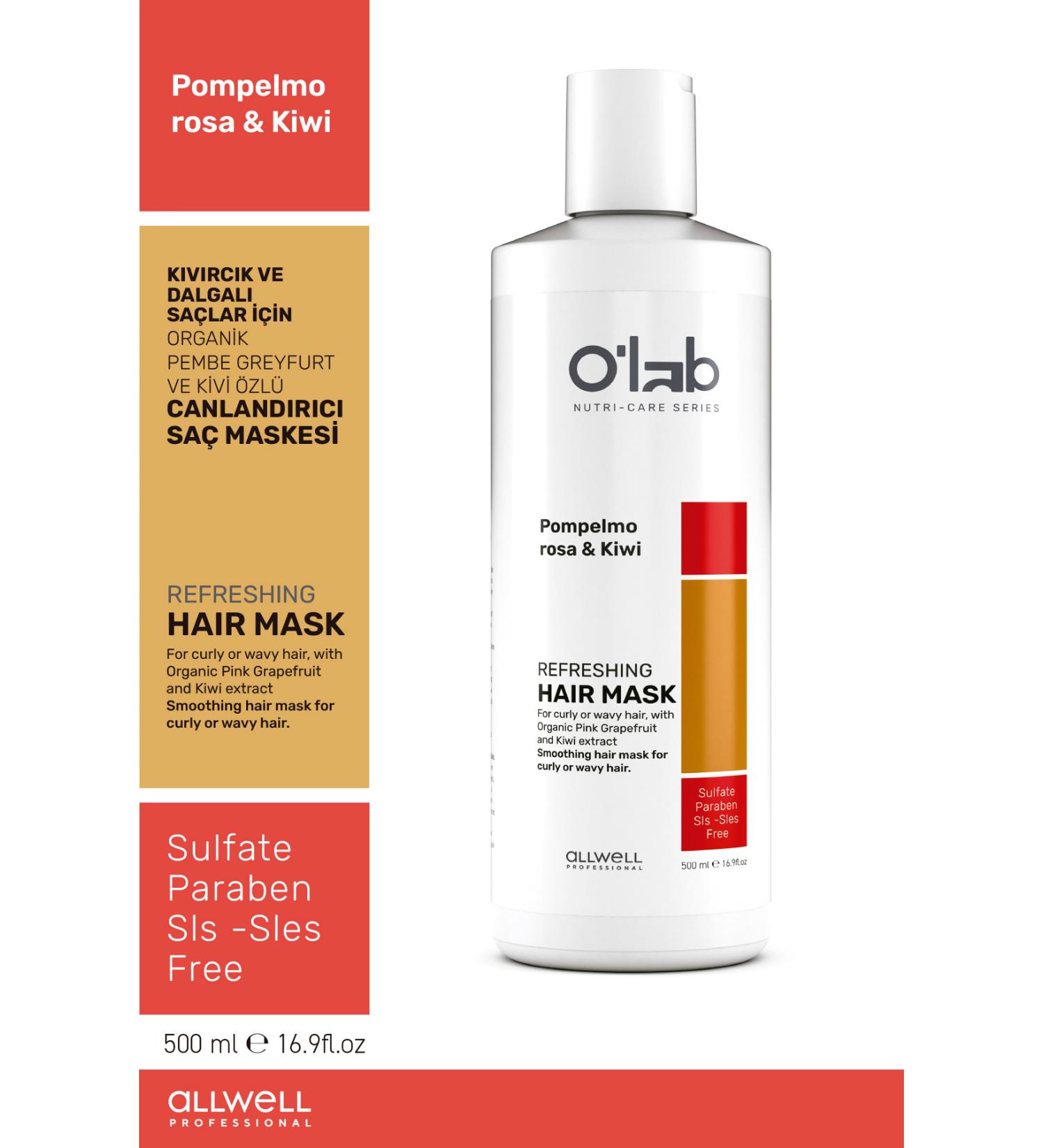Olab Hair Care SOFTENING HAIR MASK WITH ORGANIC PINK GRAPEFRUIT AND KIWI EXTRACT FOR CURLY AND WAVY HAIR