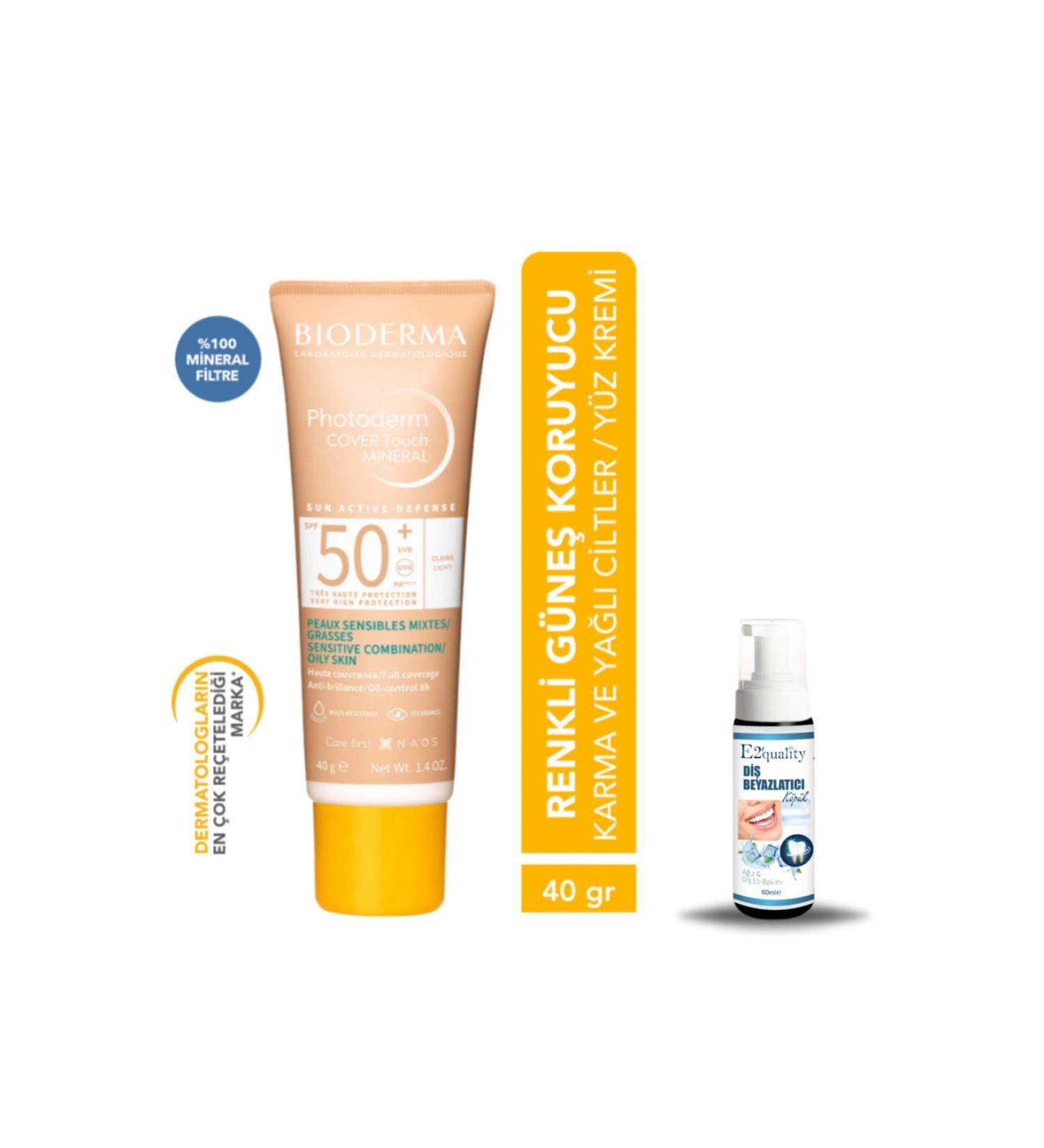 Bioderma Photoderm Cover Touch Mineral Spf50+ 40 gr - Very Light + Teeth Whitening Foam