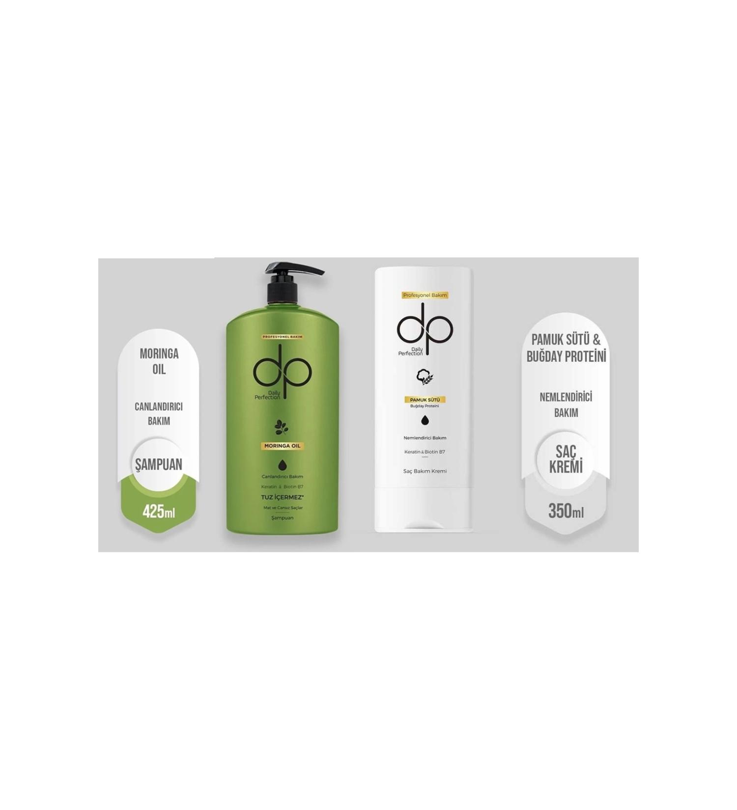 DP Daily Perfection Moringa Oil Shampoo 425 ml + Cotton Milk Wheat Protein Hair Care Conditioner 350 ml