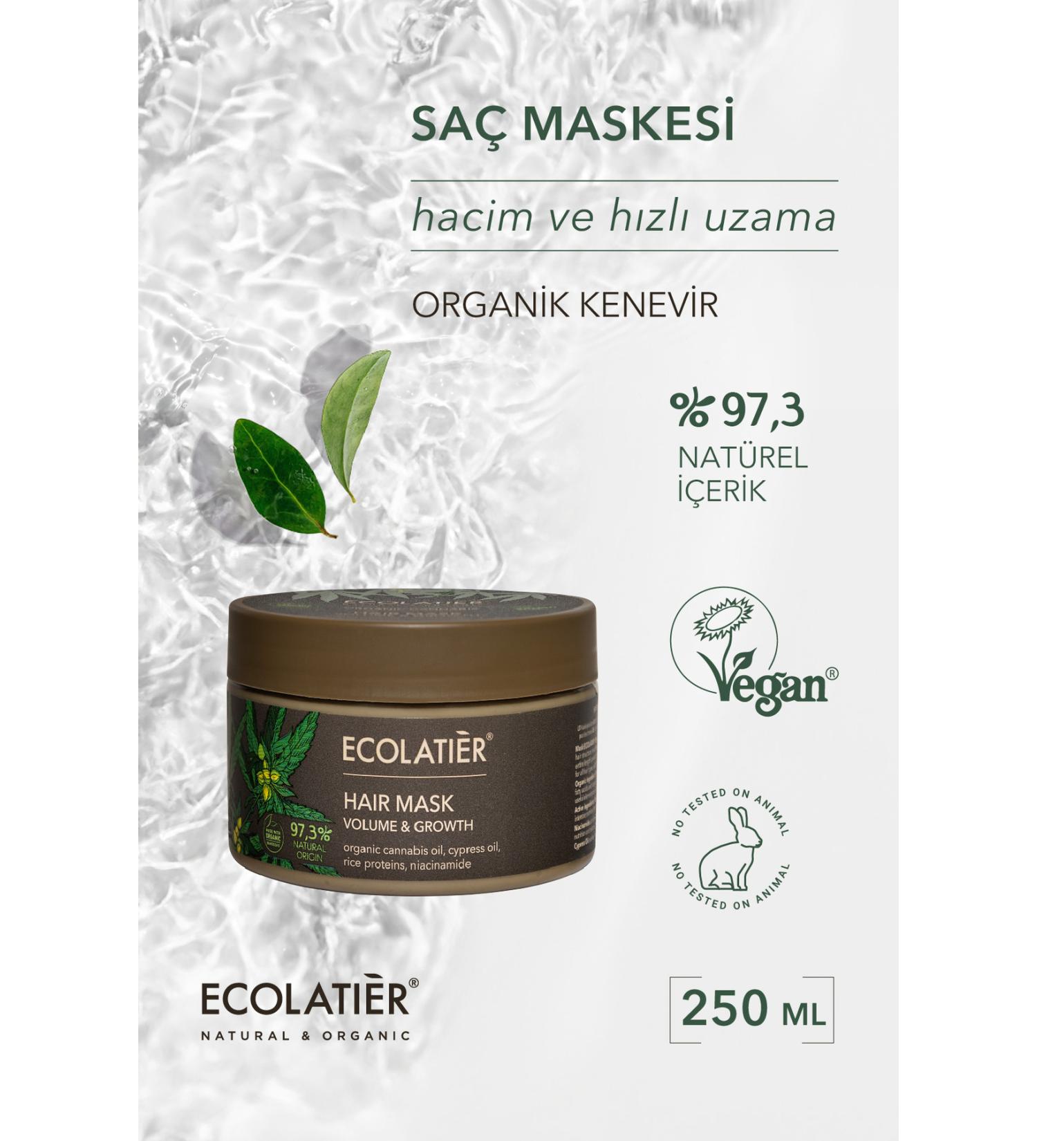 ECOLATIER Hair Care Mask Volume and Fast Growth Organic Hemp Oil Moisturizing Repairing 250 ml - Buy Online on GoSupps.com