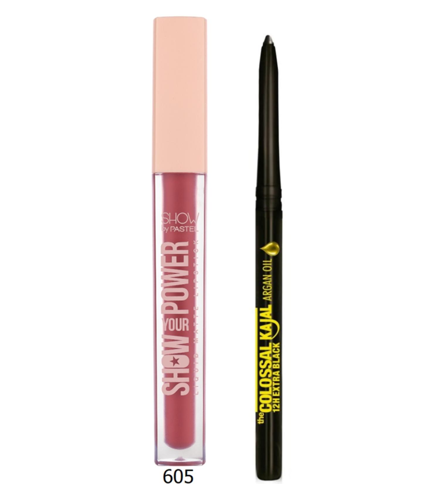 Show by Pastel Show Your Power Liquid Matte Lipstick - Liquid Matte Lipstick 605 + Maybelline Kajal Black Eye Pencil