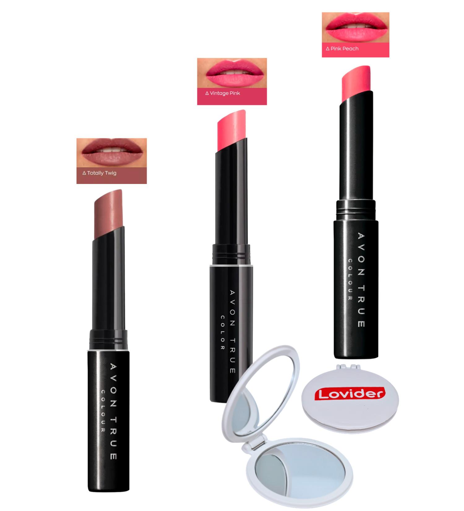 Avon Beauty 3-Pack Lipstick - Totally Twig + Vintage Pink + Pink Peach + Pocket Mirror - Buy Online on GoSupps.com