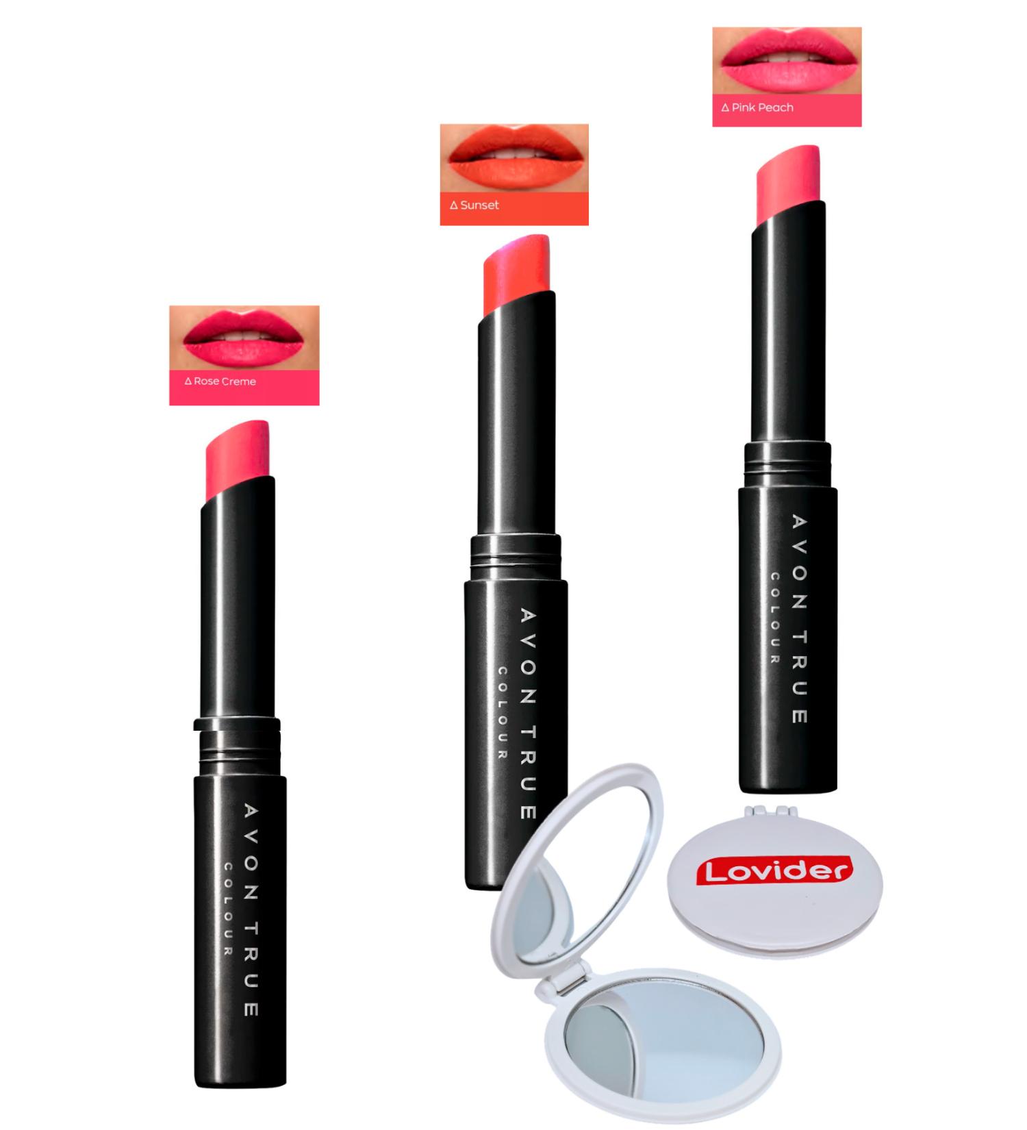 Avon Beauty 3-Pack Lipstick - Rose Creme + Sunset + Pink Peach + Lovider Pocket Mirror - Buy Online on GoSupps.com