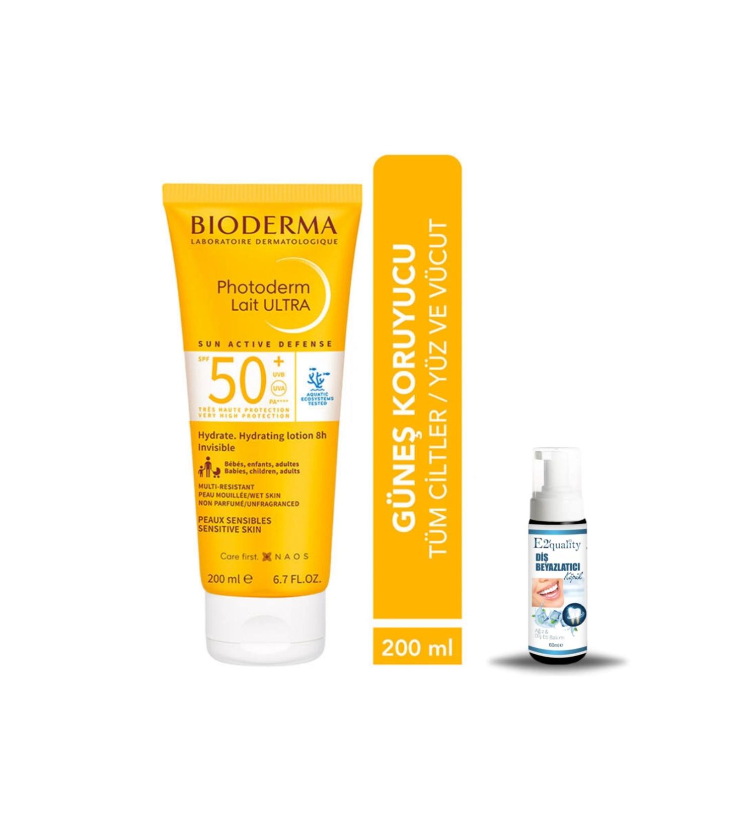 Bioderma Photoderm Lait Ultra SPF50+ Sunscreen for Sensitive Skin 200ml + Teeth Whitening Foam