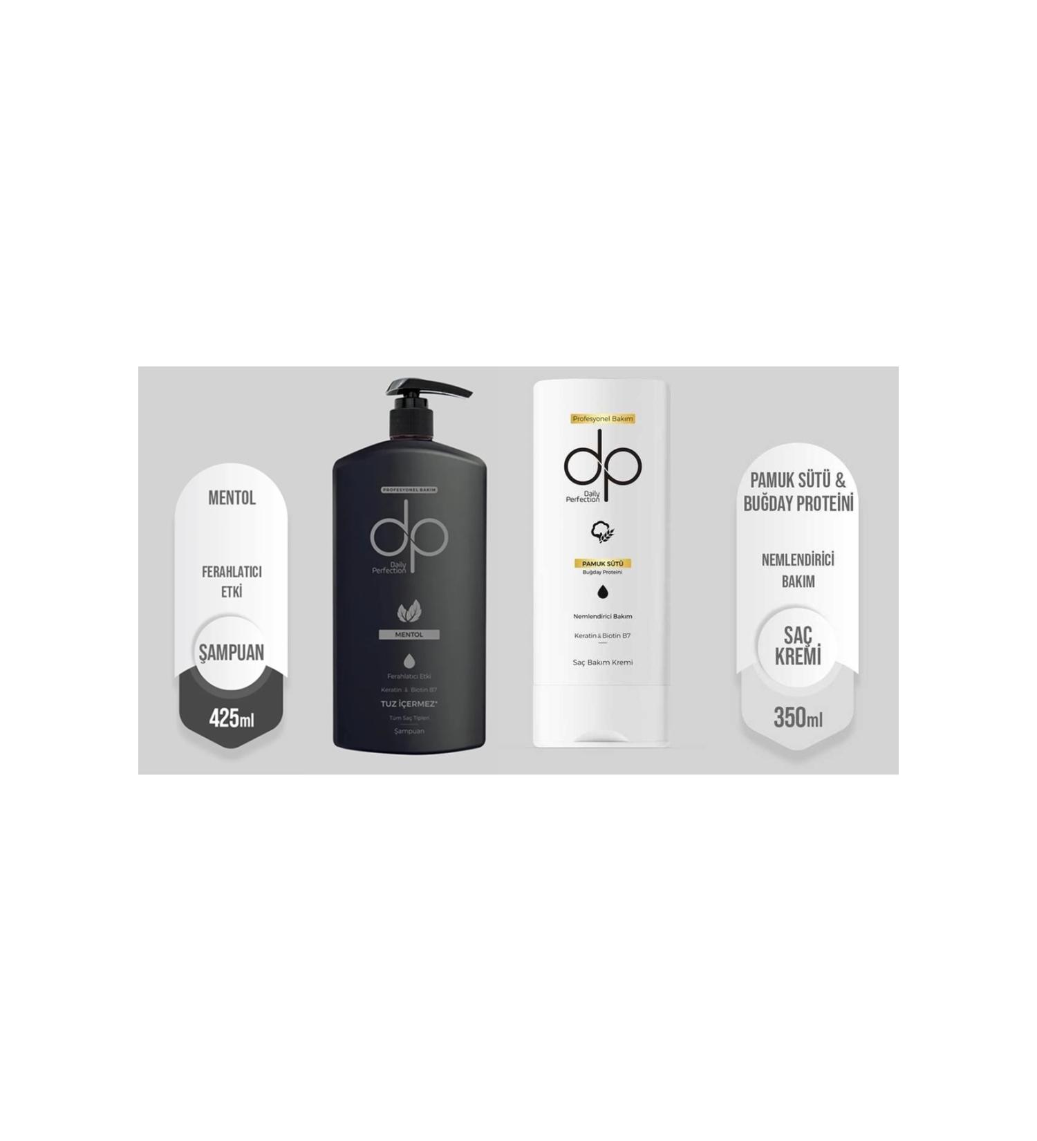 DP Daily Perfection Shampoo Menthol 425 ml + Cotton Milk Wheat Protein Hair Care Conditioner 350 ml