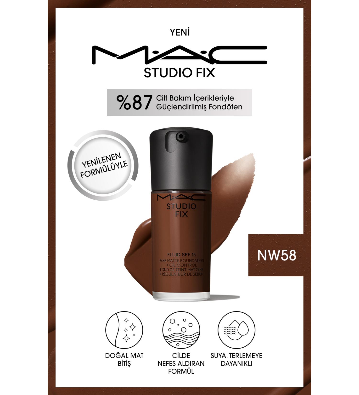 Mac 24 Hour Lasting Matte Foundation - Studio Fix Fluid Spf15 - Color: Nw58 - 30ml - Buy Online on GoSupps.com