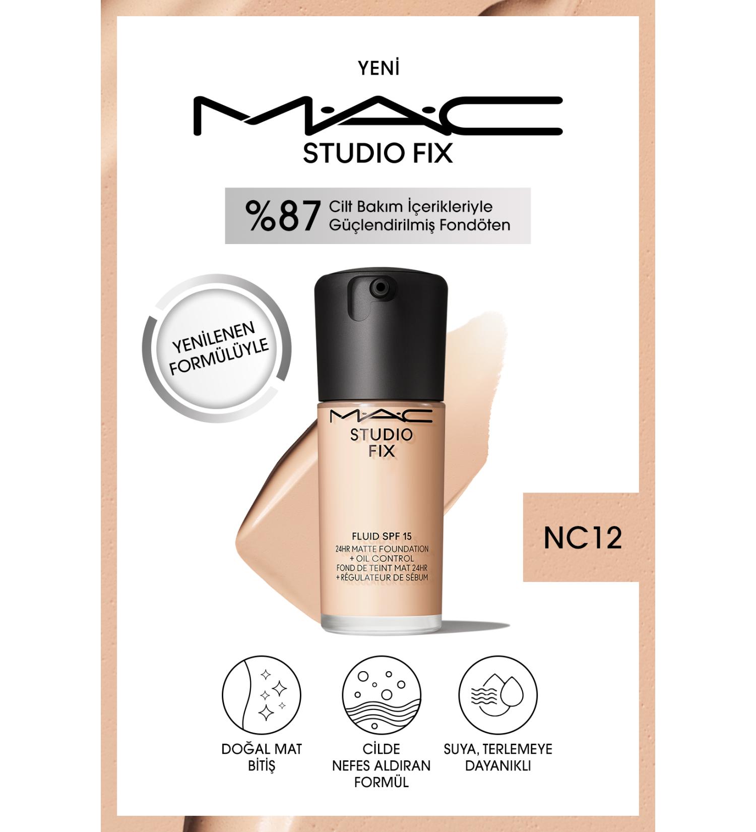 Mac 24 Hour Lasting Matte Foundation - Studio Fix Fluid Spf15 - Color: NC12 - 30ml