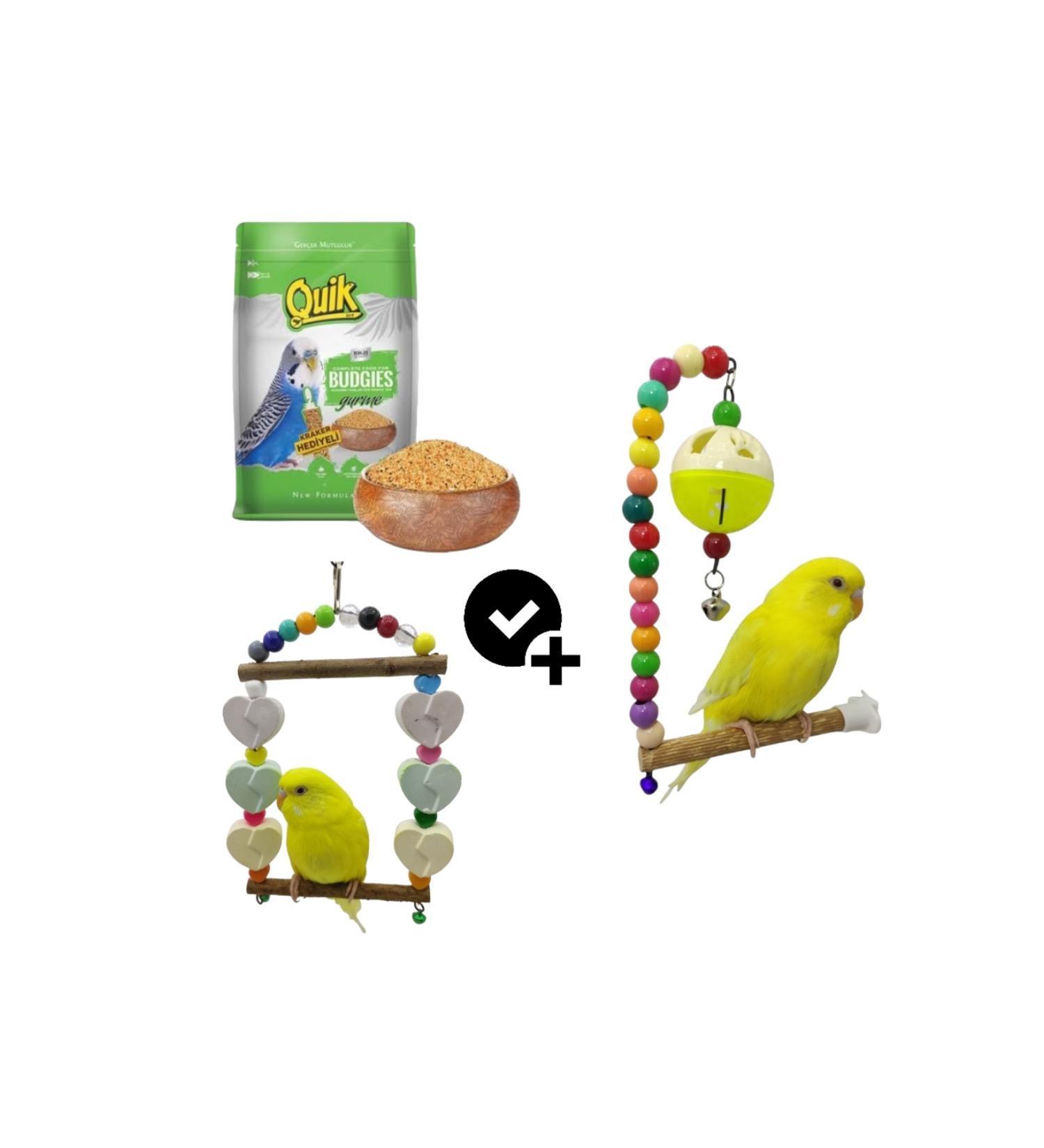ozzipetshop Quik Budgie Food 500 gr + Swing and Ball Perch
