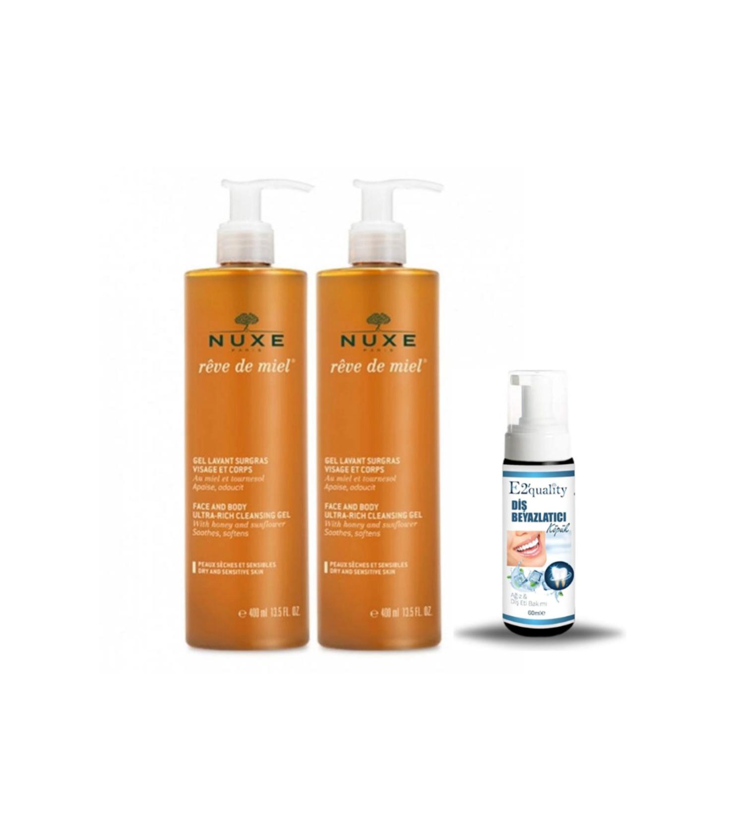 Nuxe Reve De Miel Face and Body Wash Gel 2 x 400 ml + Gift Teeth Whitening Foam