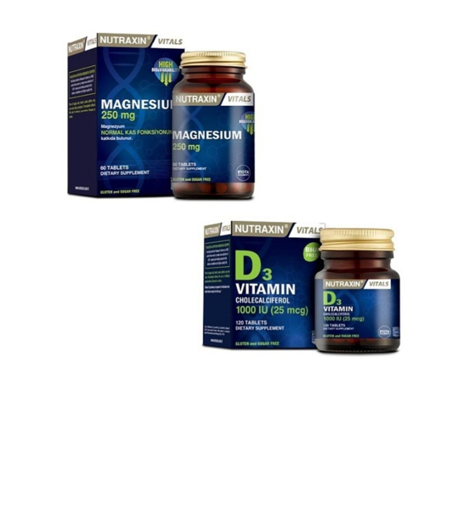 Nutraxin D3 Vitamin 1000 Iu 120 Tablets + Magnesium 250 Mg 60 Tablets