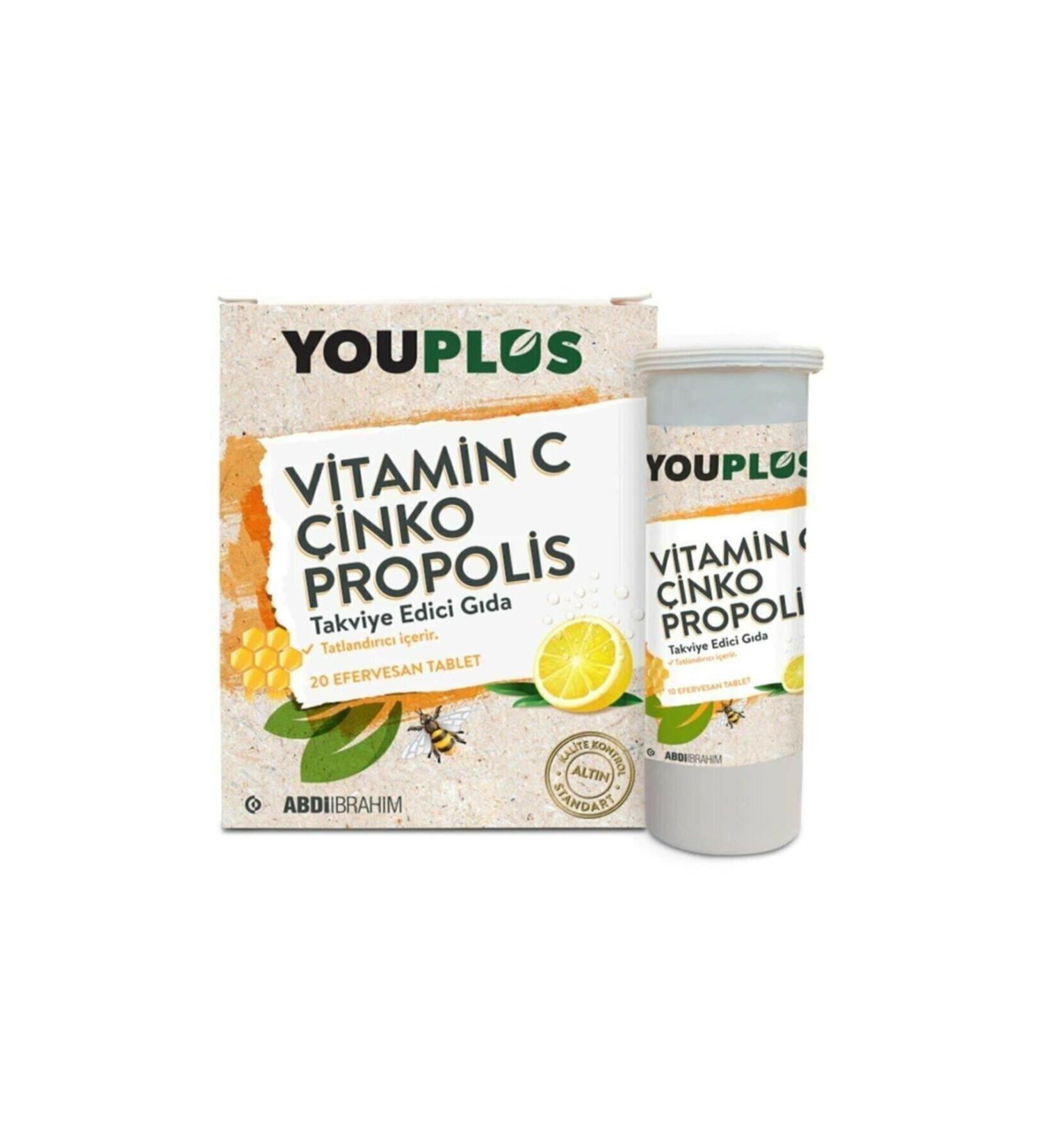 Youplus Vitamin C Zinc Propolis 20 Effervescent Tablets