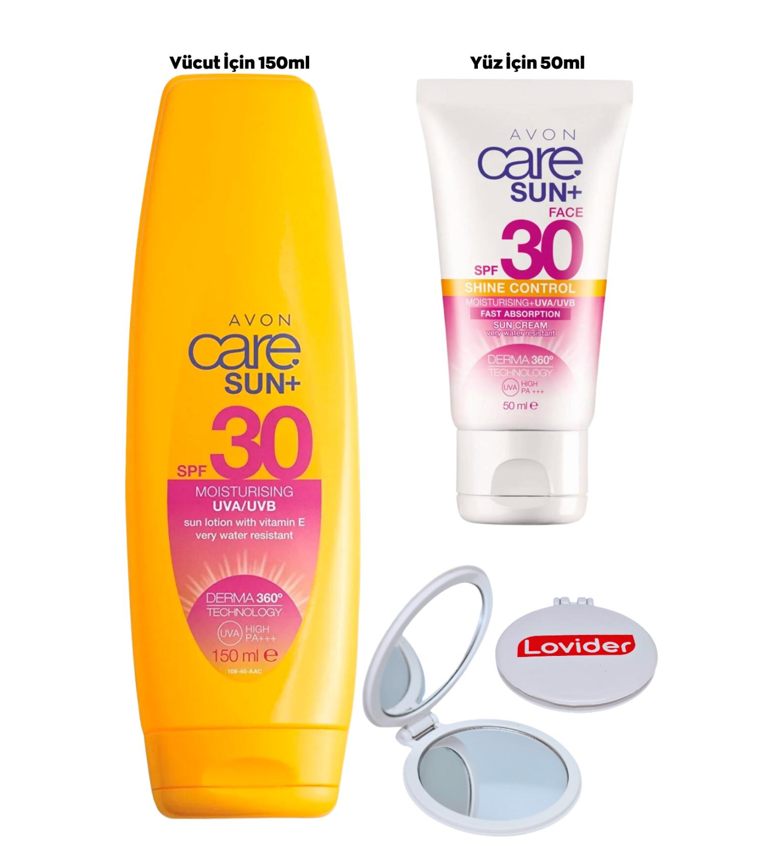 Avon Care Sun+ Shine Body Lotion SPF30 150ml + Face Sunscreen SPF30 50ml + Lovider Pocket Mirror