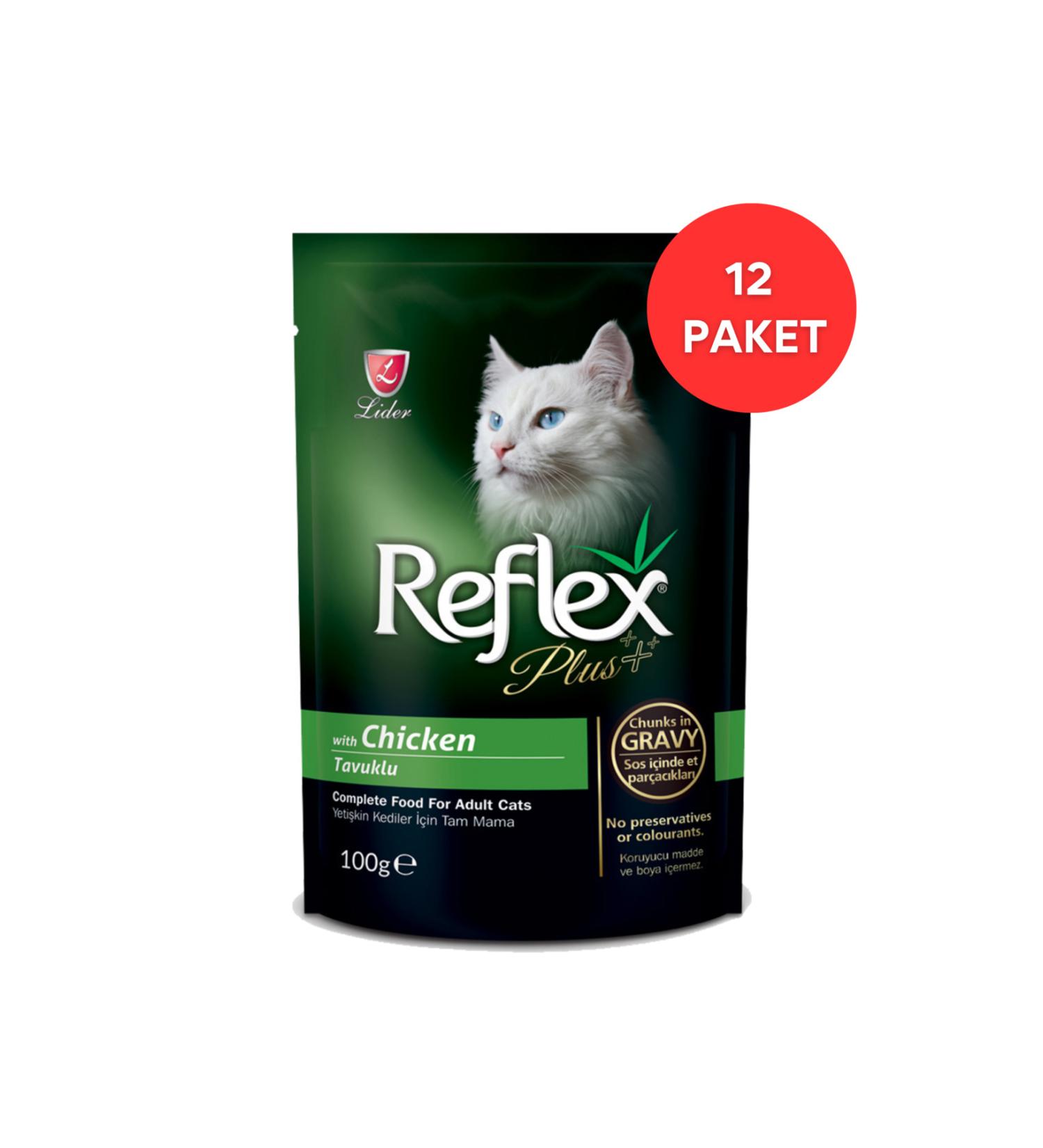 Reflex Plus Chicken Gravy Sauce Pouch Adult Cat Canned Food 100 gr (12 Pack)