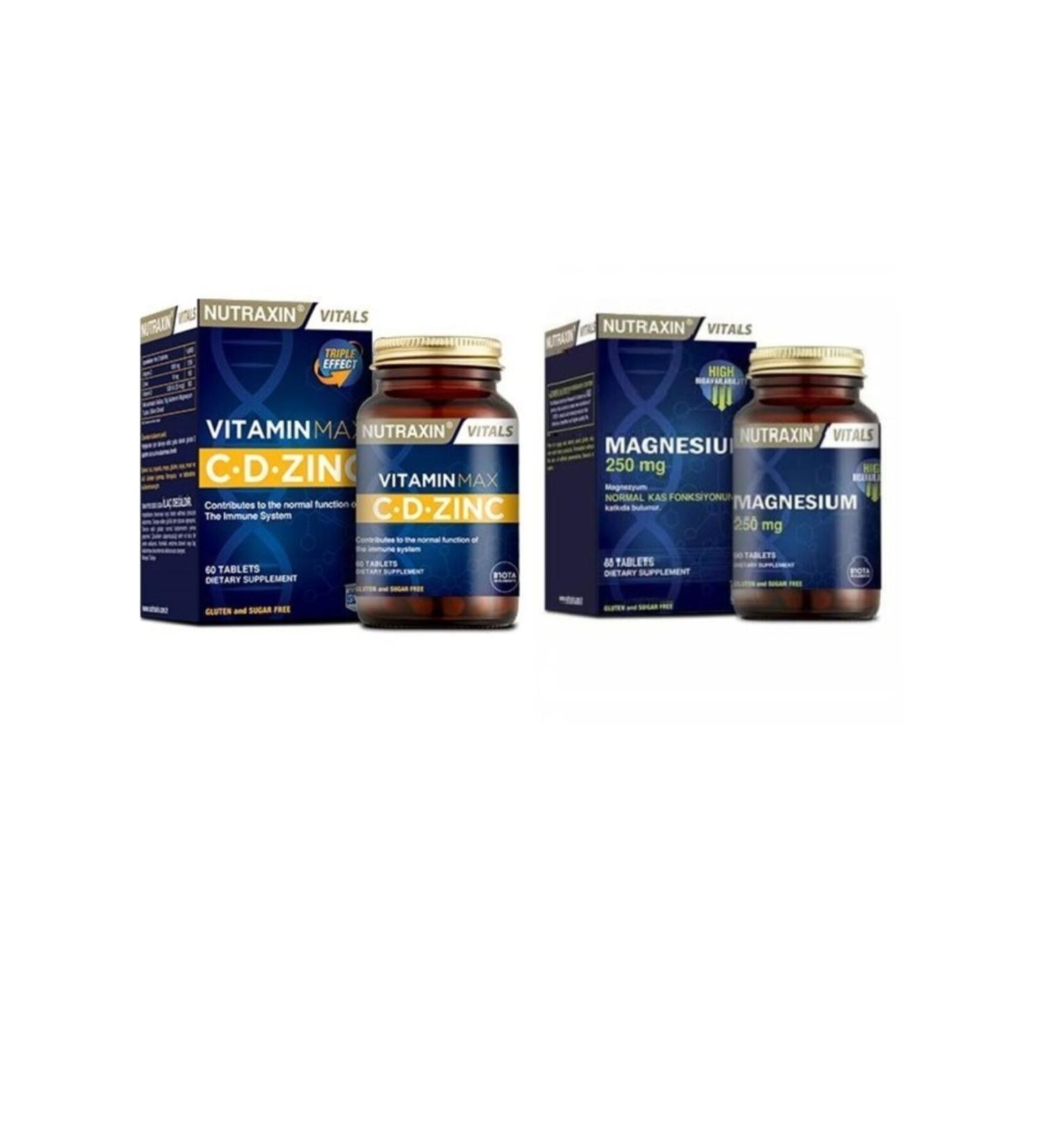 Nutraxin 1000 mg Vitamin C 1000 Iu Vitamin D and 10 mg Zinc 60 Tablets + 250 mg Magnesium 60 Tablets