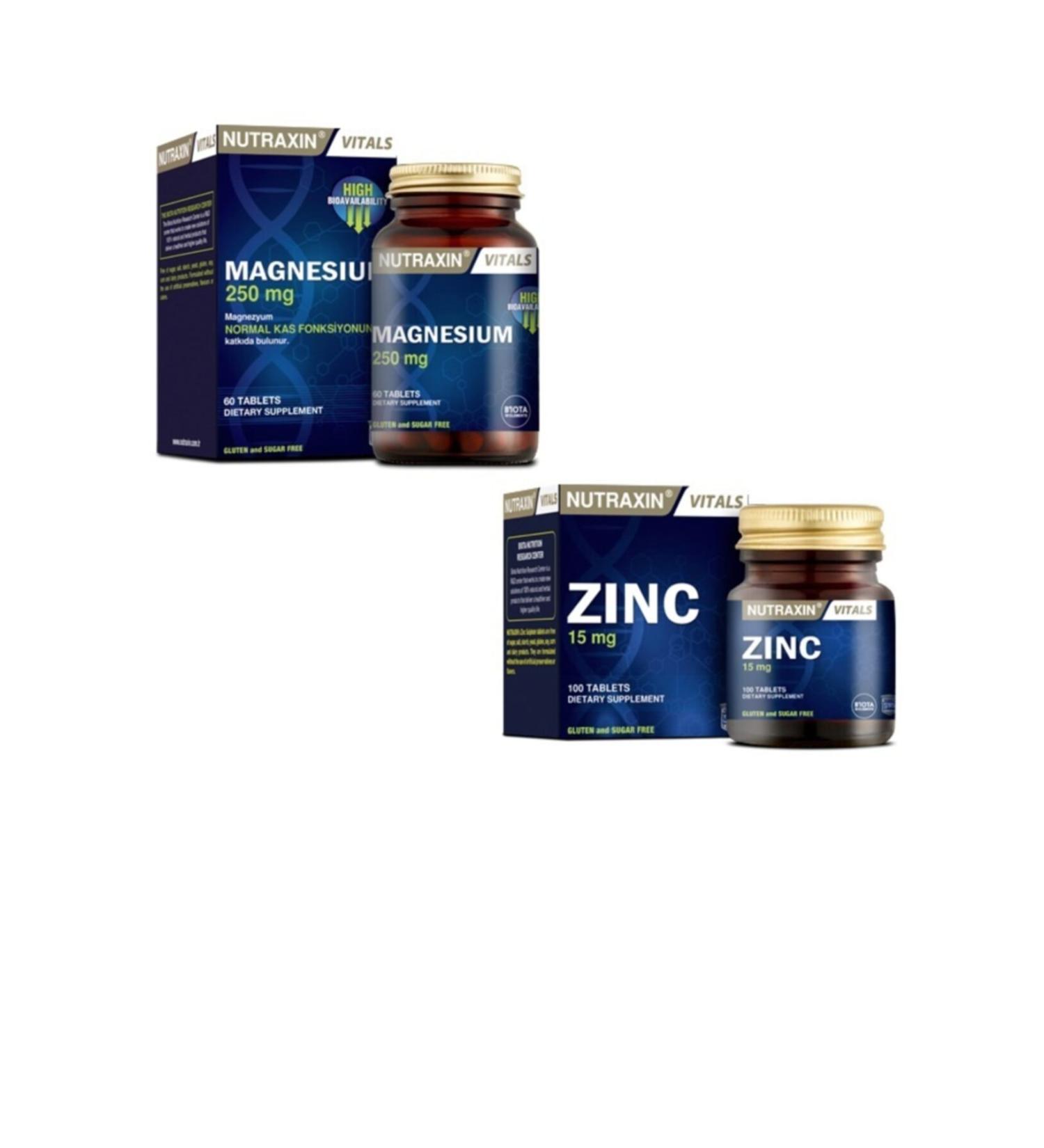 Nutraxin Zinc Supplement 15 Mg 100 Tablets Magnesium Supplement 250 Mg 60 Tablets