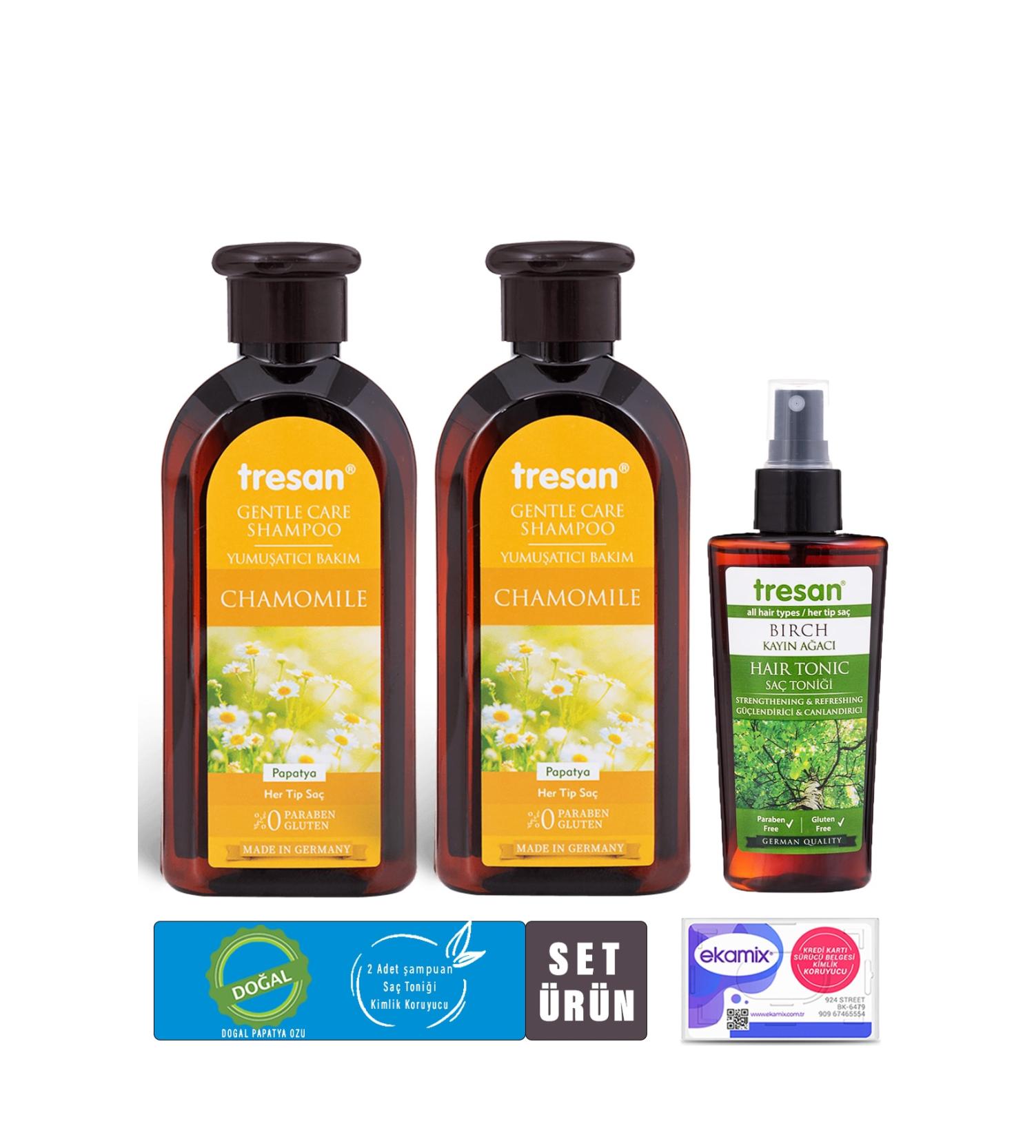 Tresan Chamomile Shampoo for All Hair Types 300 Ml 2 Pieces Revitalizing Hair Tonic 125 Ml