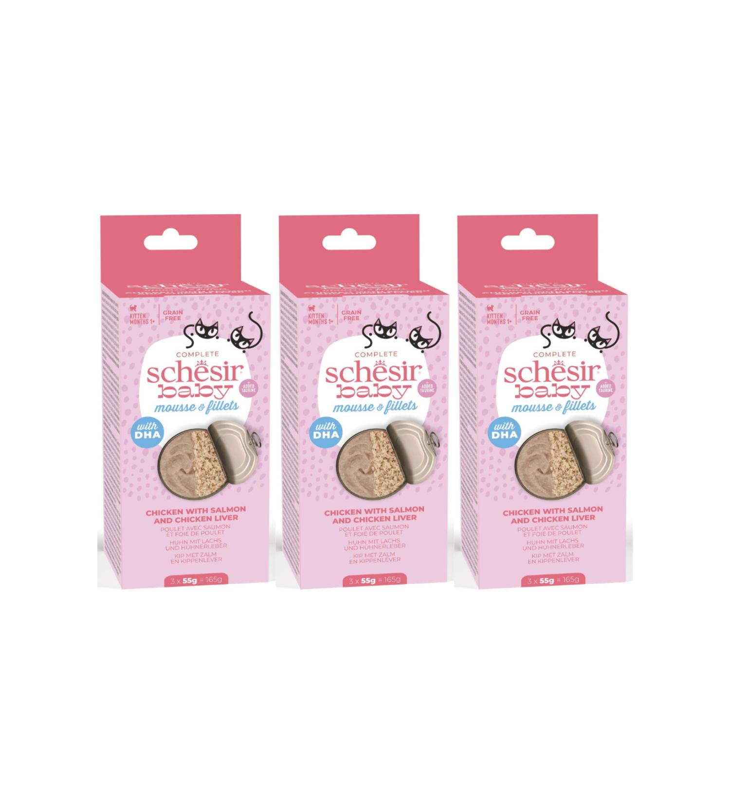 Schesir Chicken with Salmon and Chicken Liver Complete and Balanced Food for Kittens 3 x 55 Gr - 3 Packs