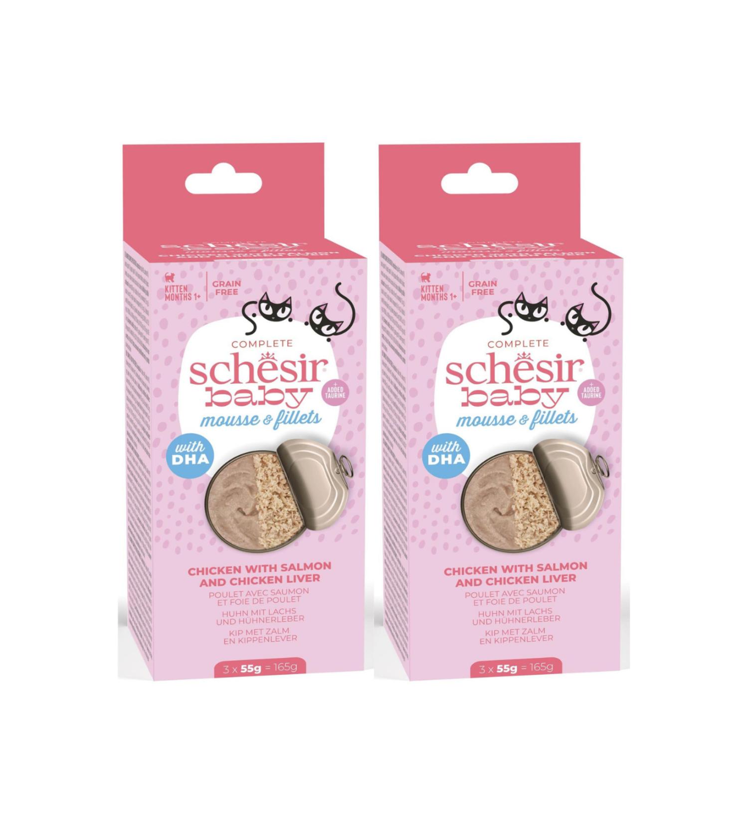 Schesir Chicken with Salmon and Chicken Liver Complete and Balanced Food for Kittens 3 x 55 Gr - 2 Packs