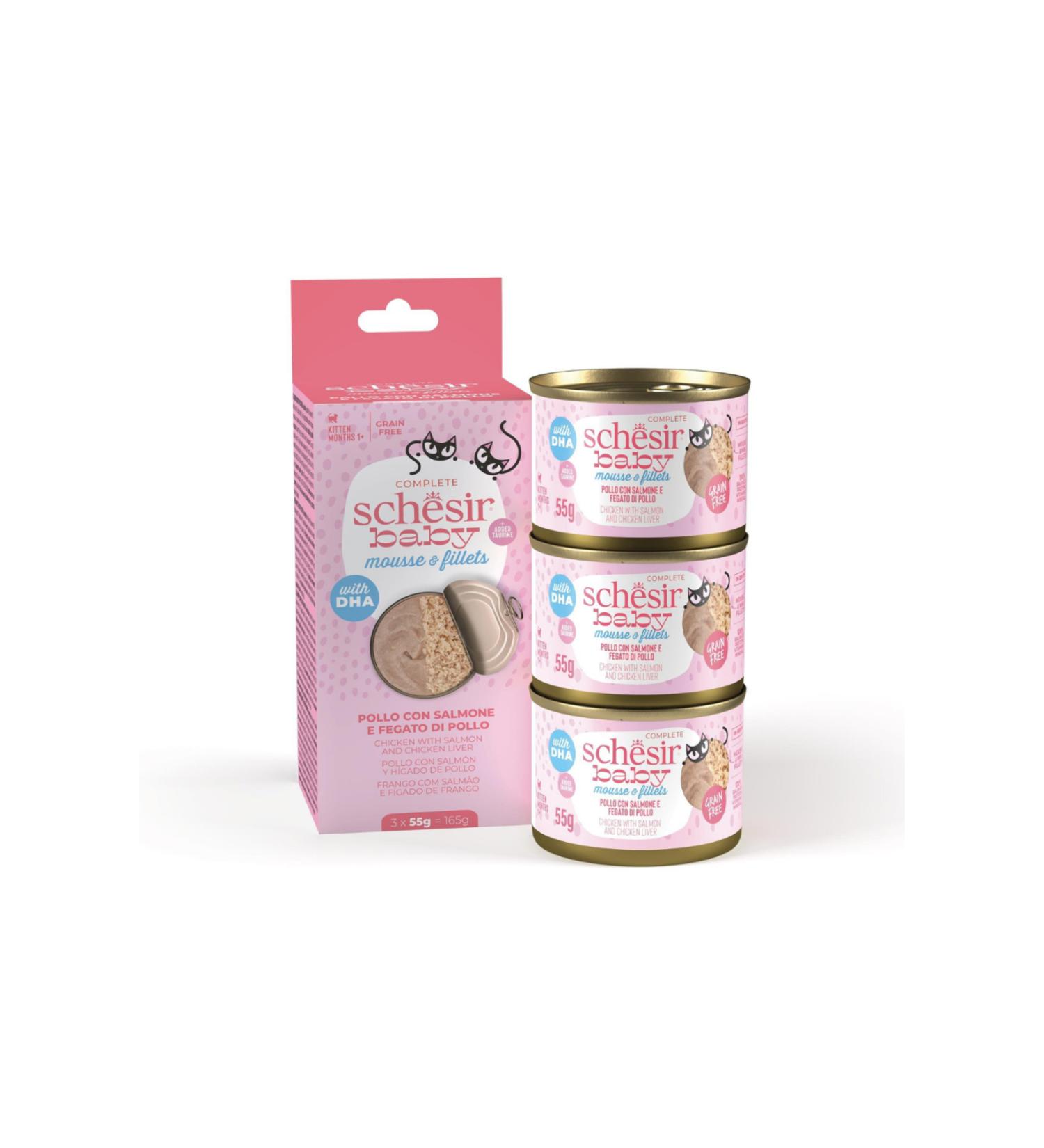 Schesir Chicken with Salmon and Chicken Liver Complete and Balanced Food for Kittens 3 x 55 Gr