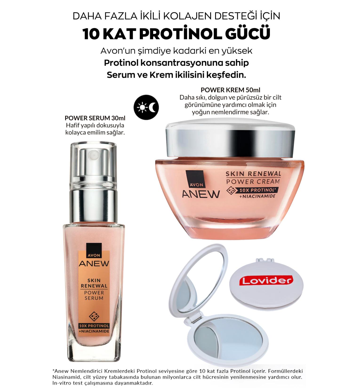 Avon Anew Power Set Face Serum 30ml + Power Face Cream 50ml + Lovider Pocket Mirror - Buy Online on GoSupps.com