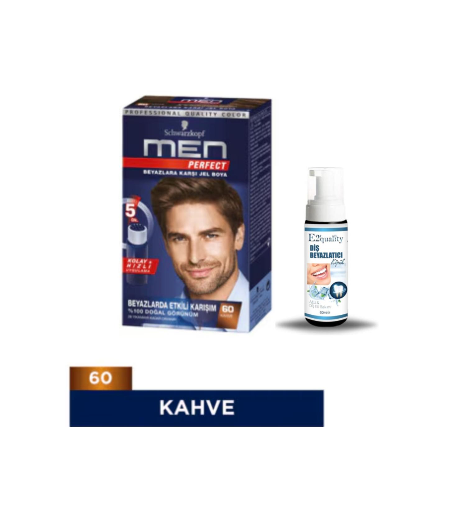 Schwarzkopf Men Perfect Hair Dye No: 60 Brown + Gift Teeth Whitening Foam
