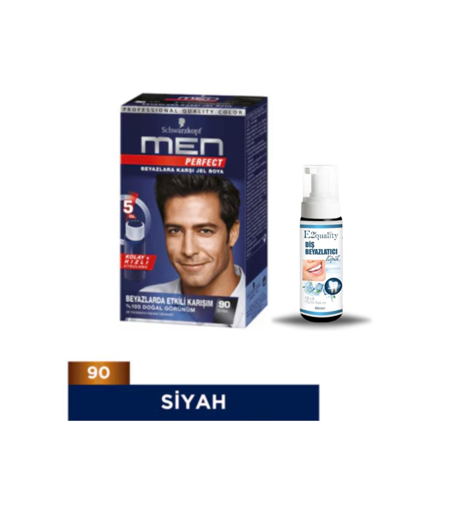 Schwarzkopf Men Perfect Hair Dye No: 90 Black + Gift Teeth Whitening Foam