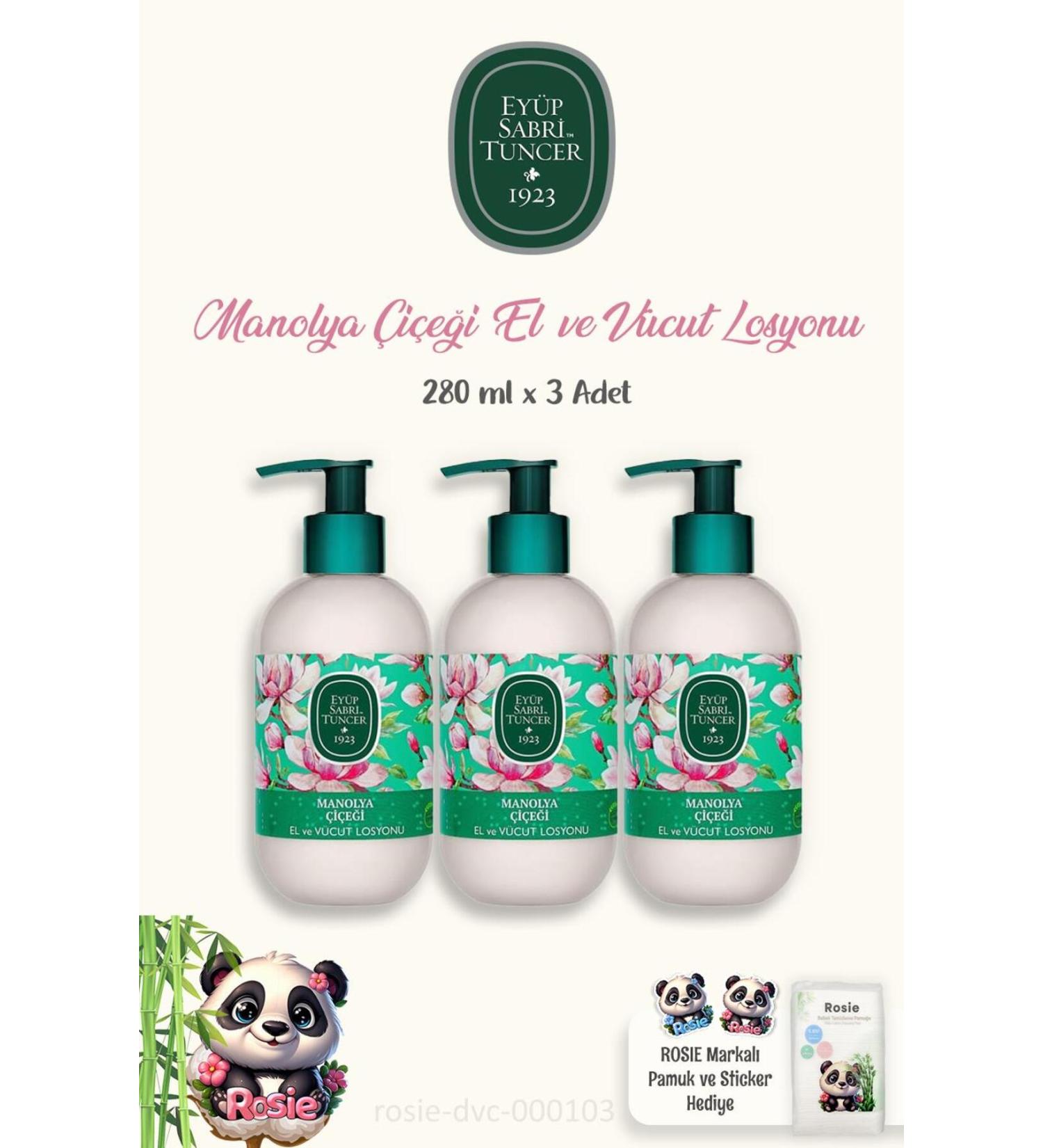 Ey p Sabri Tuncer 3-pack Magnolia Flower Hand and Body Lotion 280 ml and Cotton ROSIE