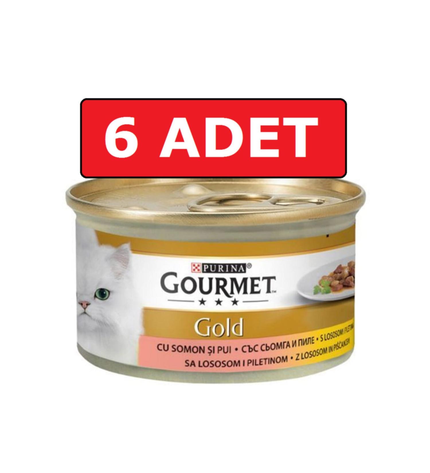 Gourmet Gold Salmon and Chicken Cat Canned Food 6 Pieces 85 Gr Piece Meat Wet Food
