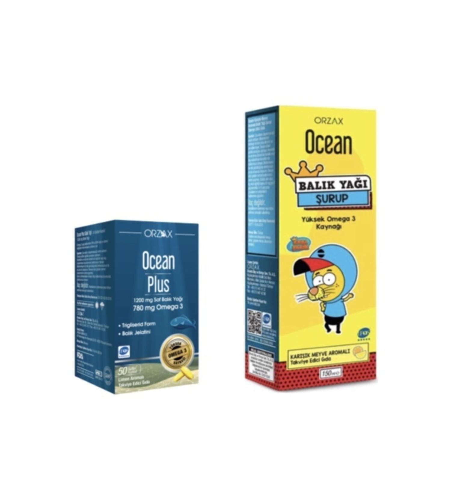Ocean Ocean Plus 1200 mg 50 Capsules Lemon + Ocean Fish Oil Syrup Tutti Frutti Mixed Fruit 150 ml