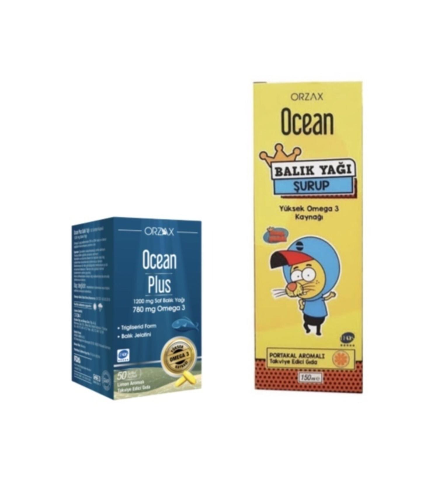 Ocean Ocean Plus Omega 3 1200 Mg 50 Capsules Lemon +Ocean Omega 3 Fish Oil Syrup Orange Flavored 150 ml