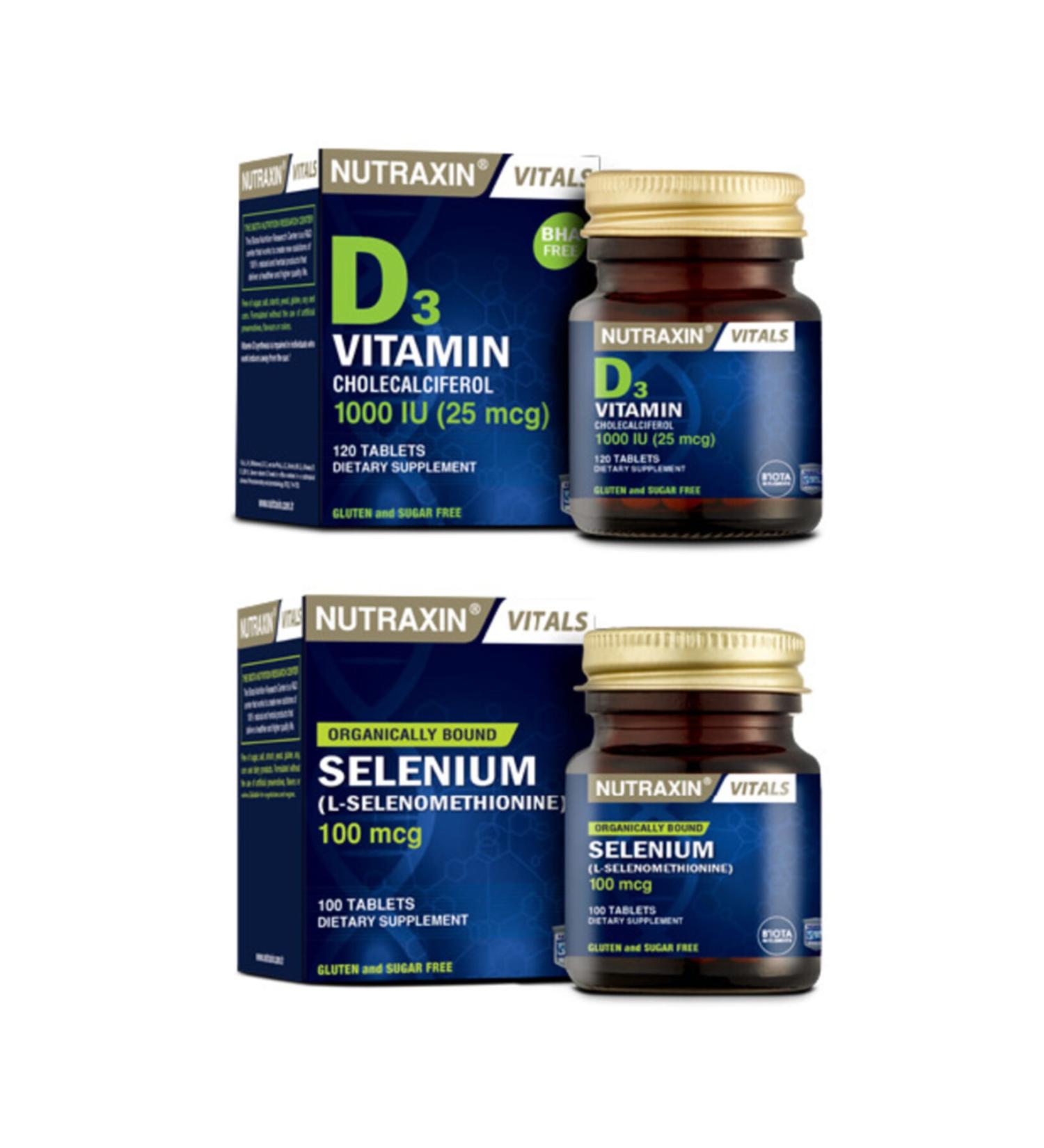 Nutraxin Food Supplement Selenium 100 Mcg 100 Tablets and Vitamin D3 120 Tablets