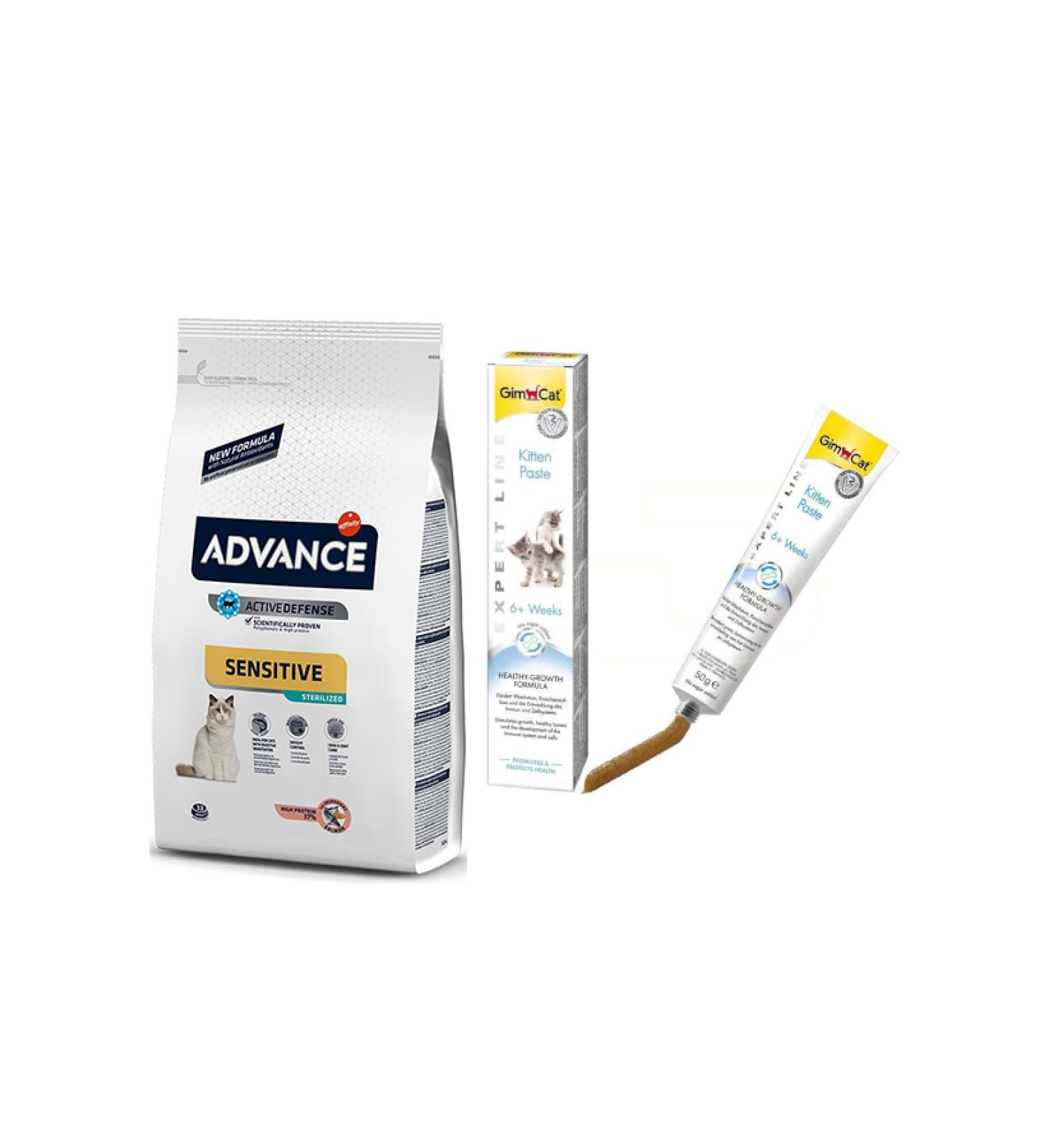 Advance Sterilised Salmon Cat Food 3 Kg + Gimcat Kitten Paste 50 Gr (original)