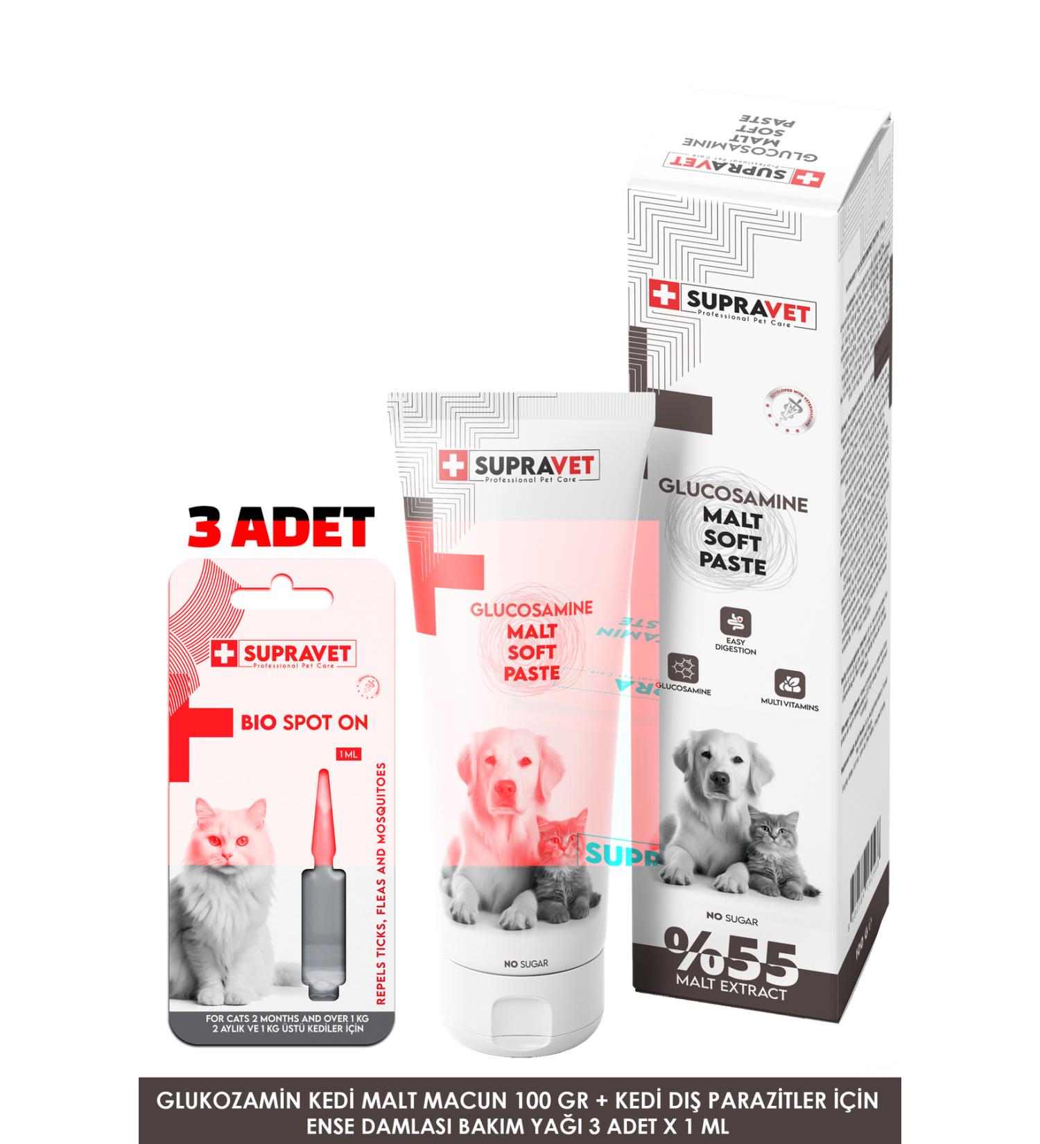 Supravet Glucosamine Cat Malt Paste 100 Gr + Cat External Parasite Care Oil Drops 3 PCS - Buy Online on GoSupps.com