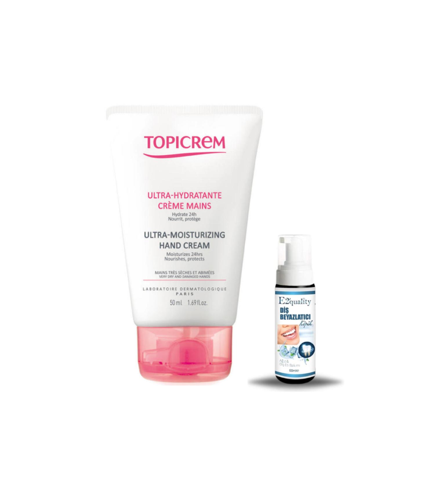 Topicrem Ultra Hydratante Hand Cream -Moisturizing Hand Care Cream 50ml + Gift Teeth Whitening Foam