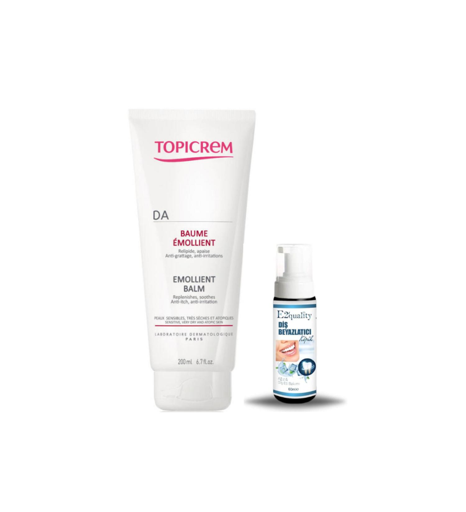 Topicrem DA Face & Body Emollient Balm - Body Moisturizer 200ml + Gift Teeth Whitening Foam