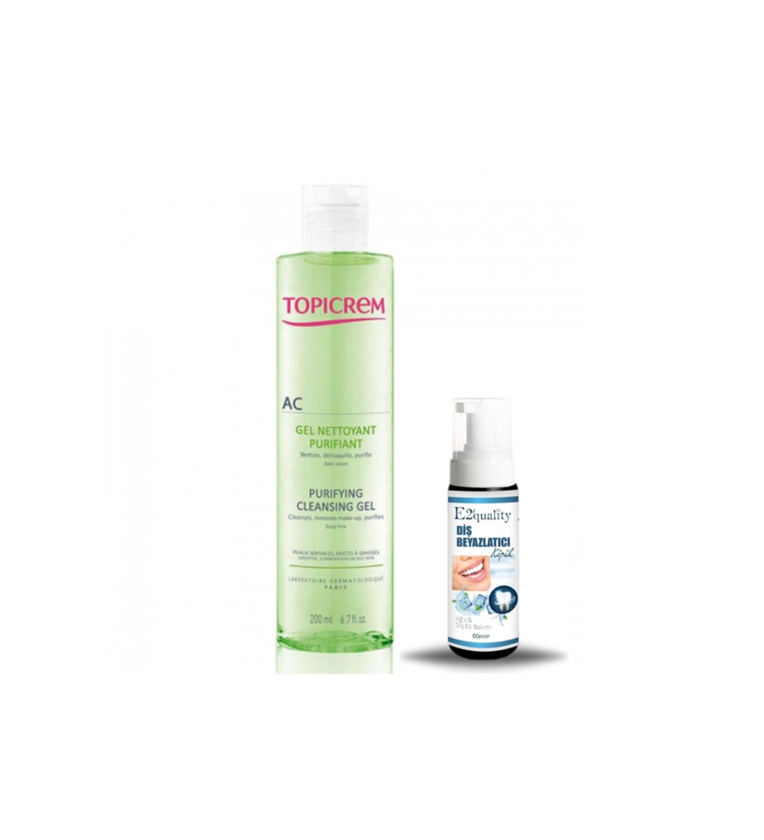 Topicrem AC Purifying Cleansing Gel - Purifying Cleansing Gel 200ml + Teeth Whitening Foam